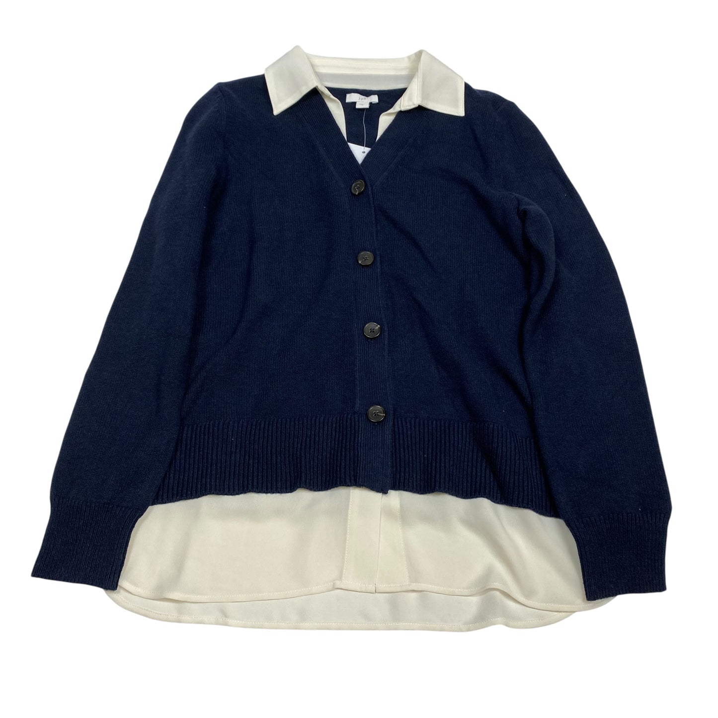 Sweater Cardigan By J. Jill In Blue & Cream, Size:S