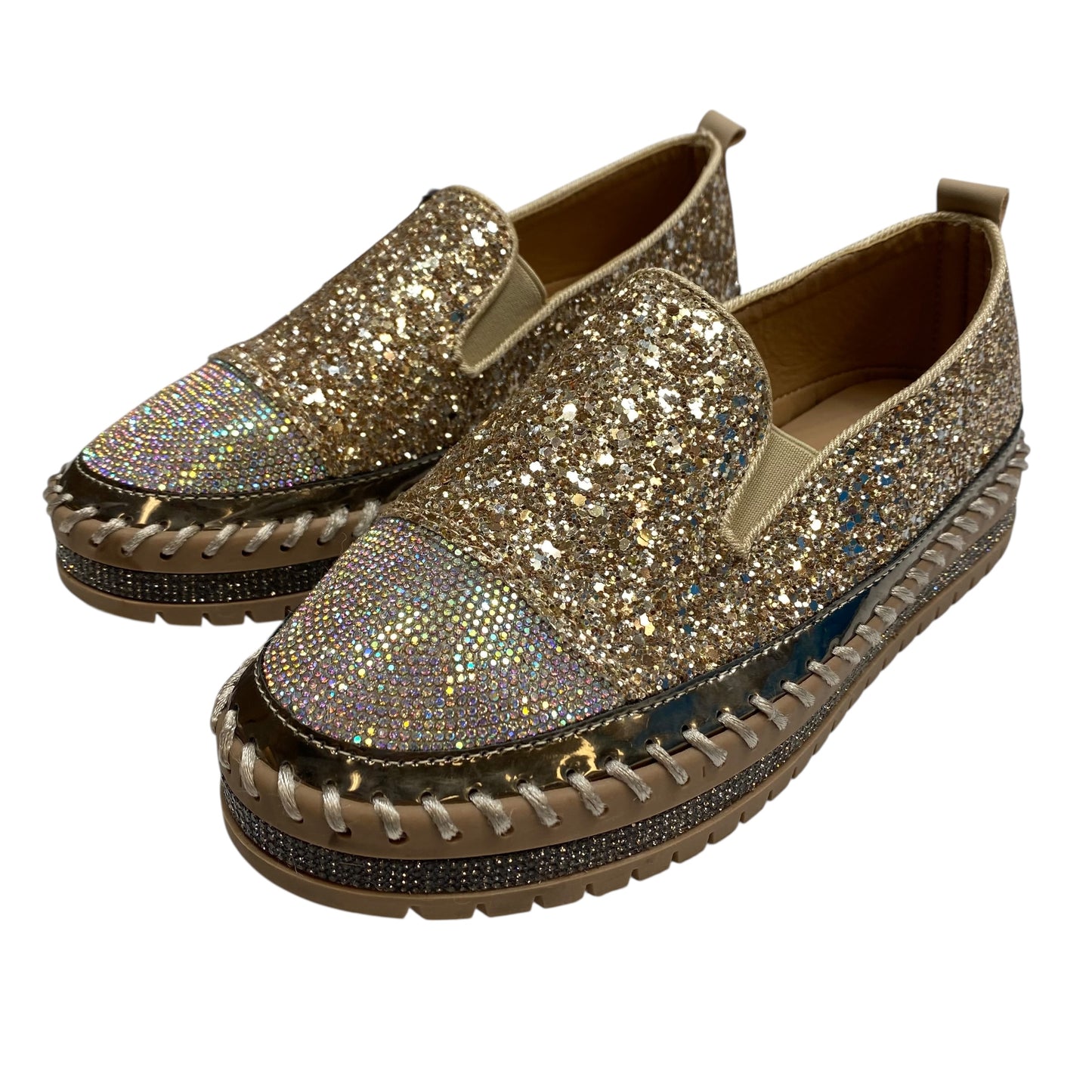 Shoes Flats By Cme In Gold, Size:8.5