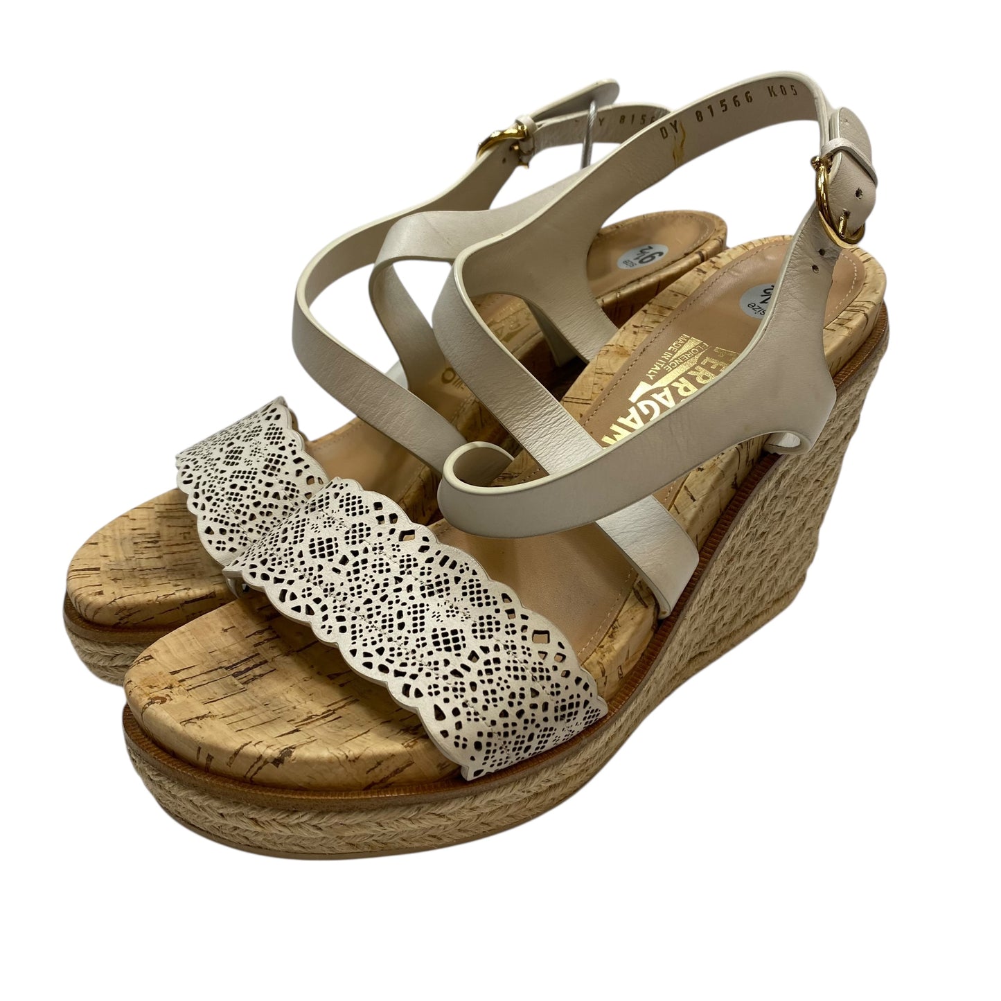 Sandals Designer By Ferragamo In Cream, Size:9.5
