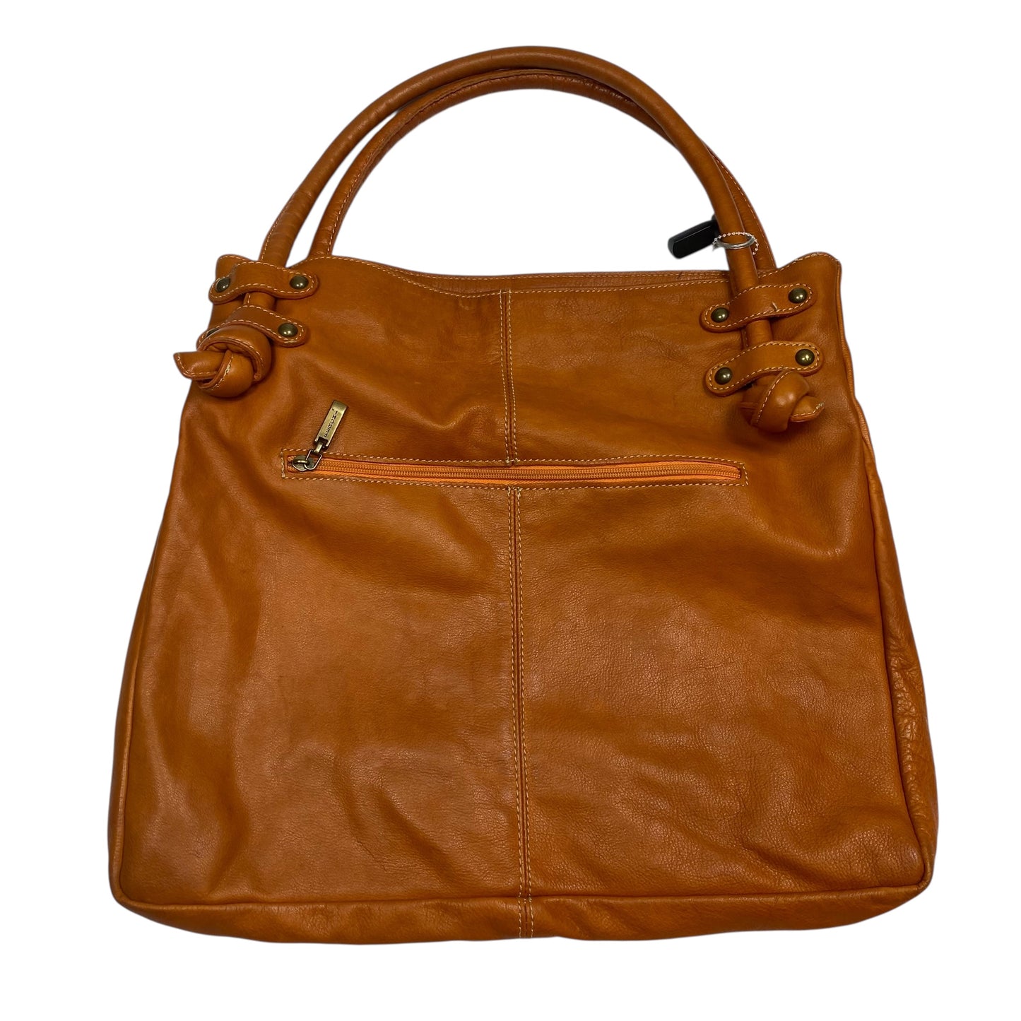 Handbag Leather By Ferchi In Orange, Size:Medium