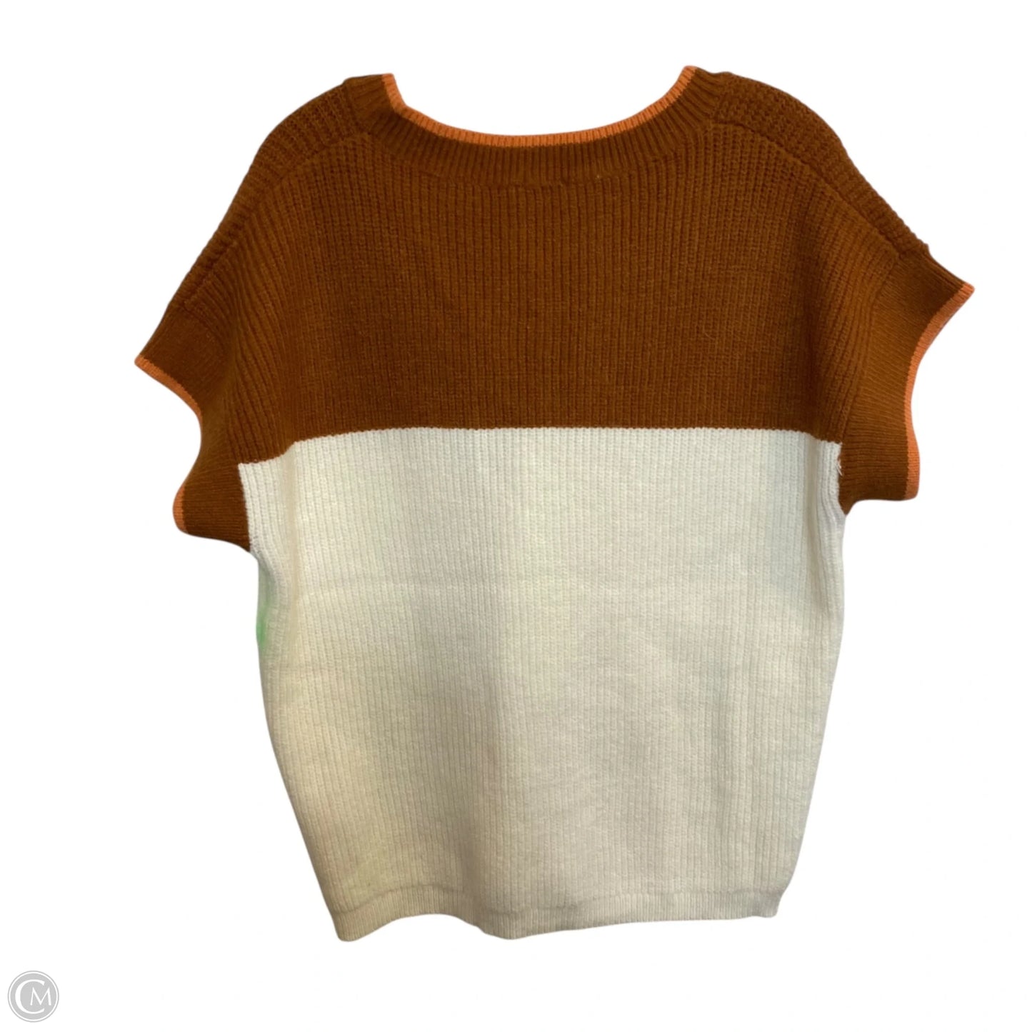 Sweater Short Sleeve By So Me In Brown & Cream, Size: M