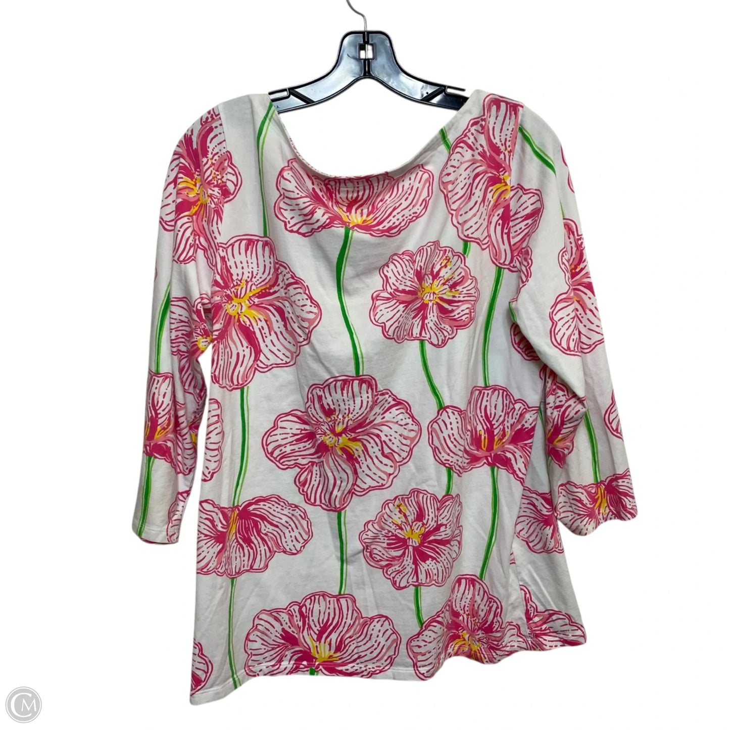 Top 3/4 Sleeve Designer By Lilly Pulitzer In Pink & White, Size: Xl