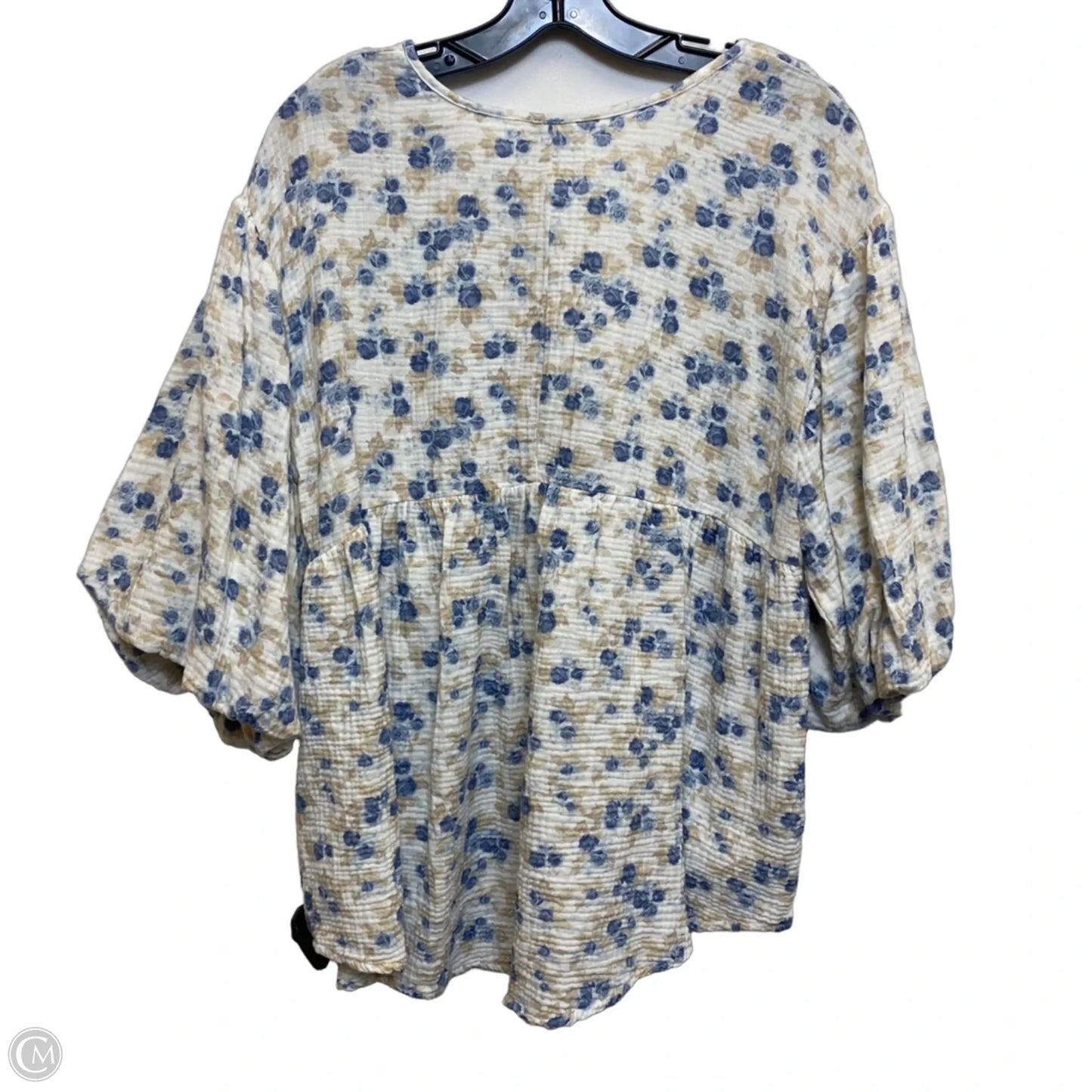 Top Short Sleeve By Cato In Blue & Cream, Size: M