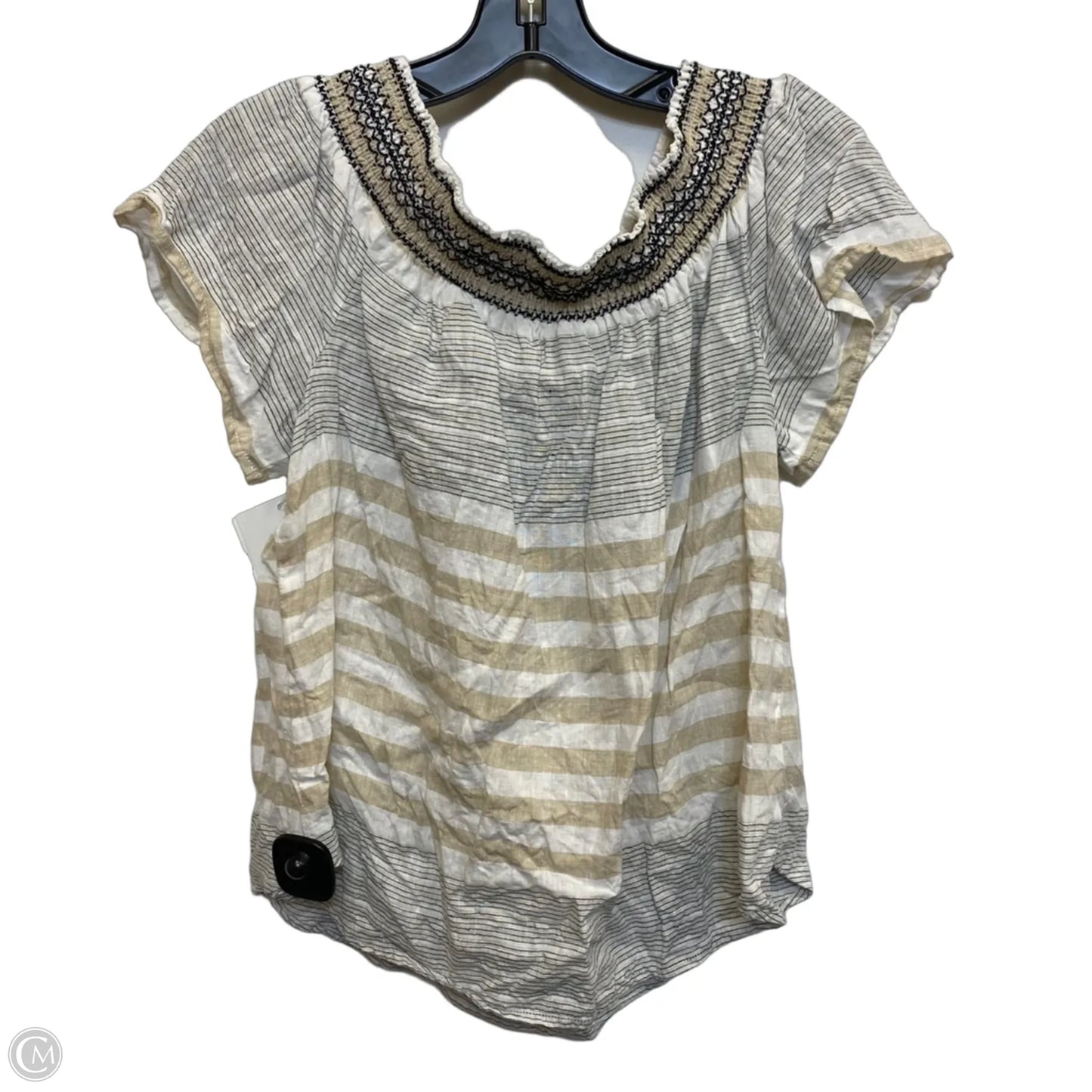 Top Short Sleeve Designer By Vineyard Vines In Tan & White, Size: L
