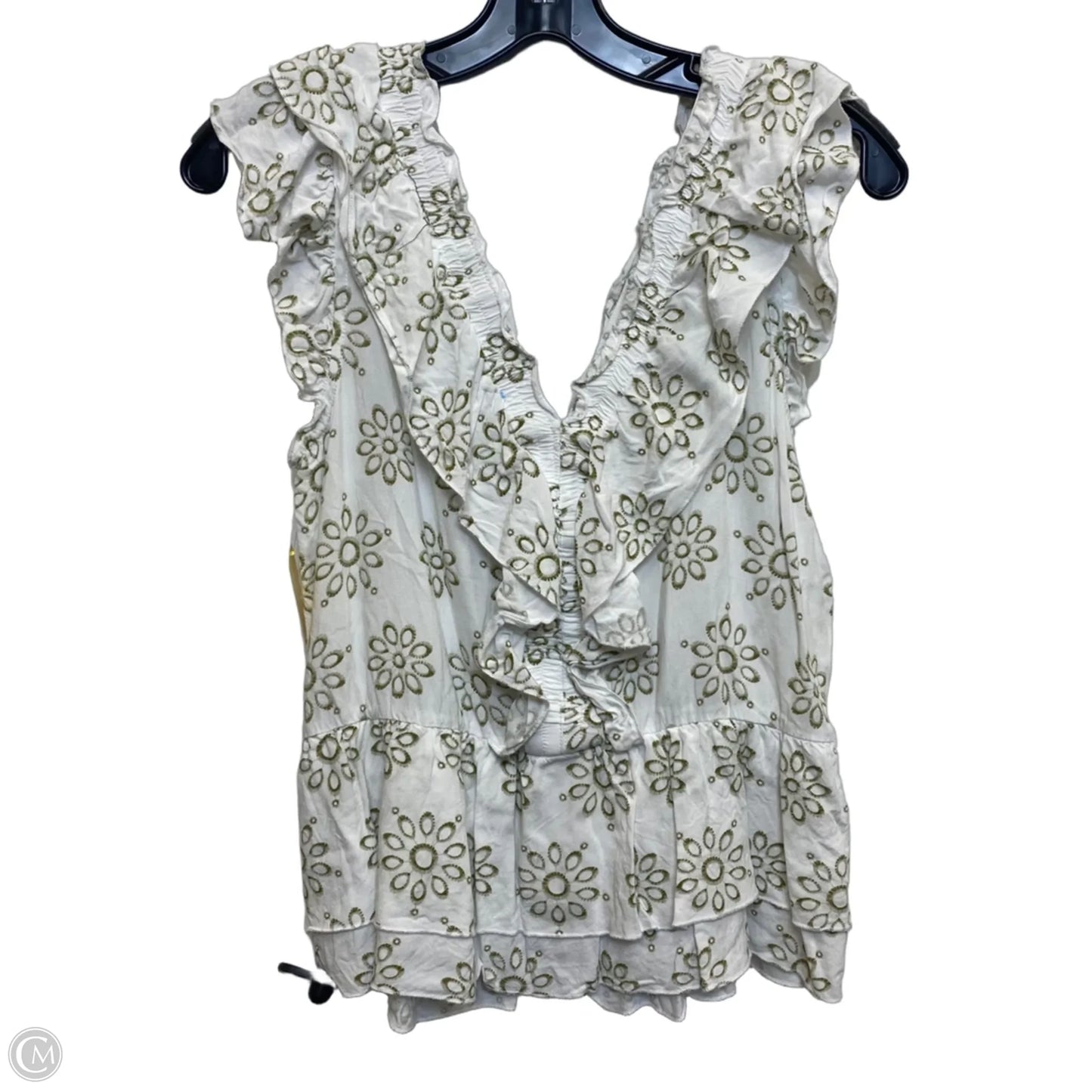 Top Sleeveless By Cece In Green & White, Size: S