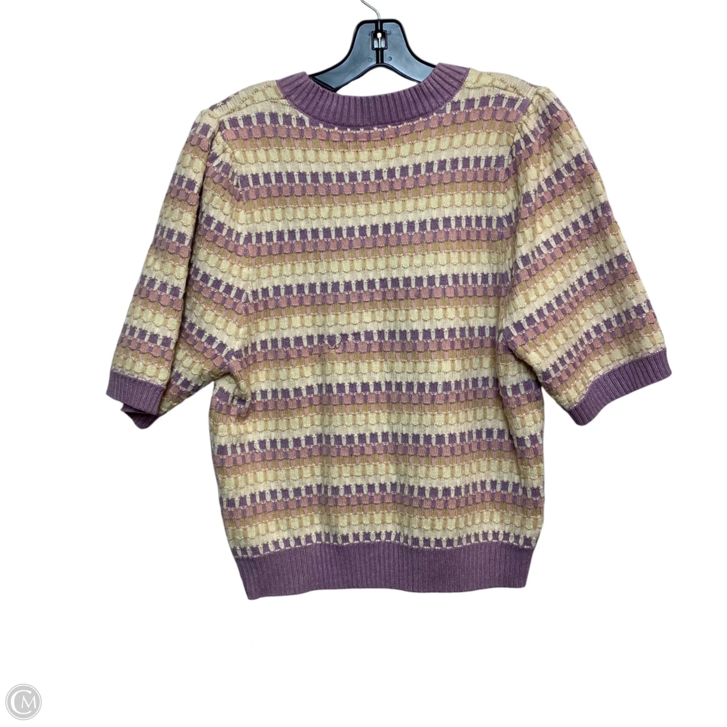 Sweater Short Sleeve By Thml In Cream & Purple, Size: M