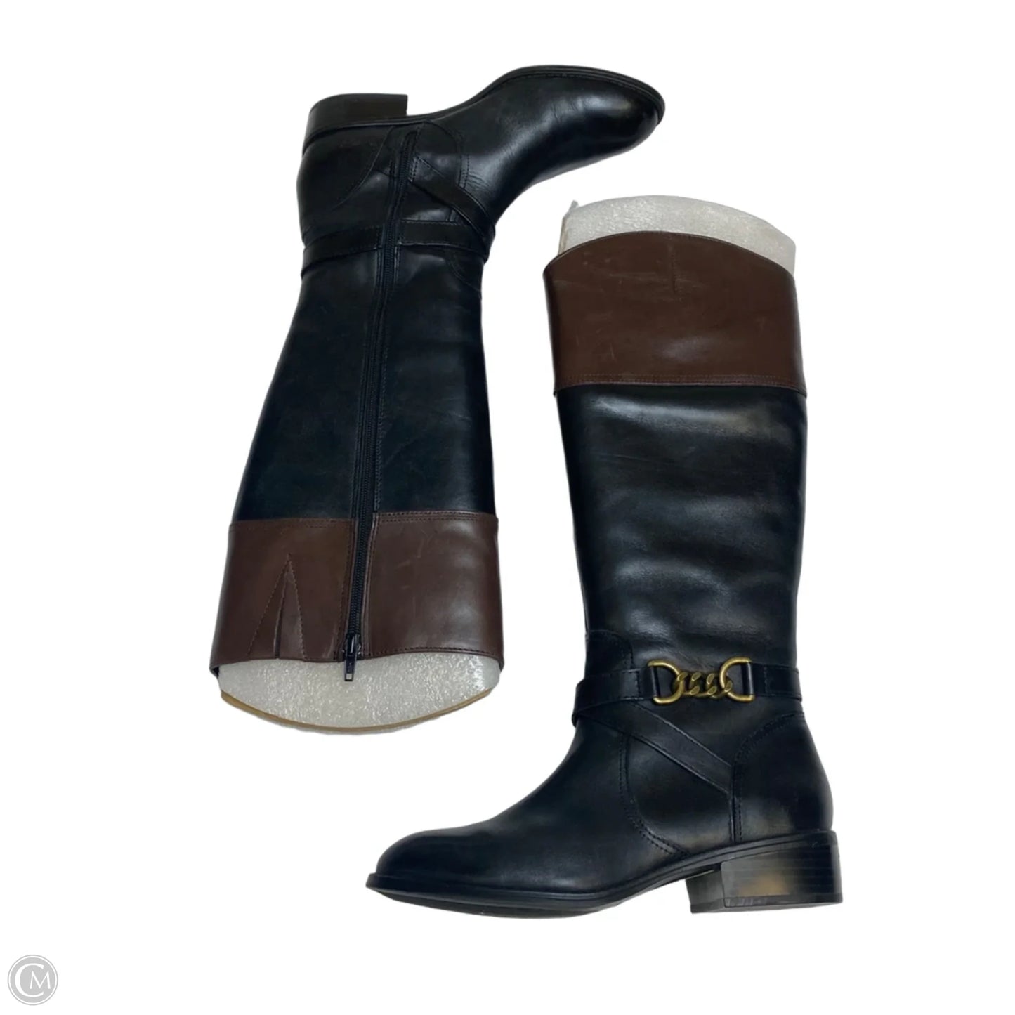 Boots Knee Flats By Lauren By Ralph Lauren In Black & Brown, Size: 8
