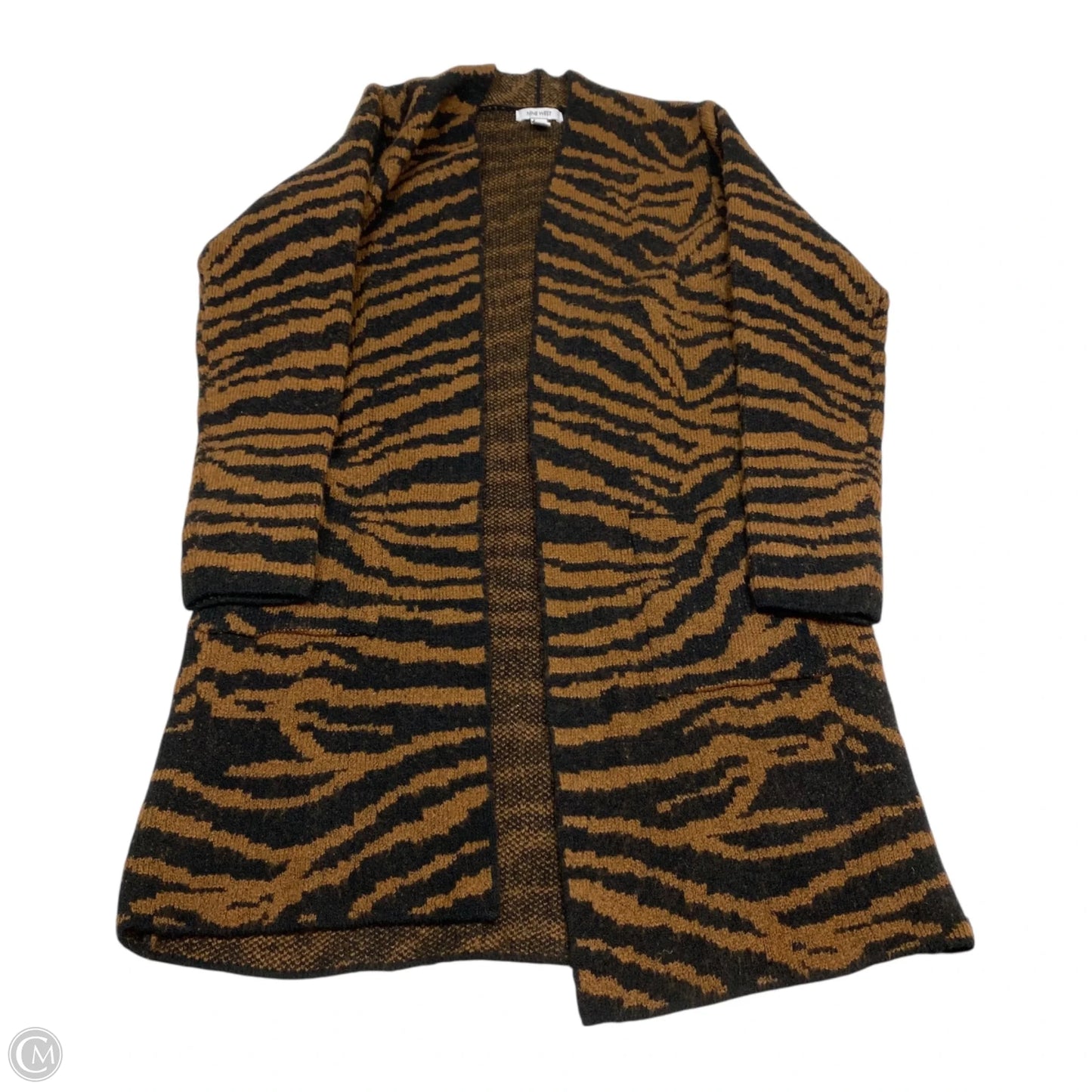 Sweater Cardigan By Nine West In Black & Brown, Size: Xs