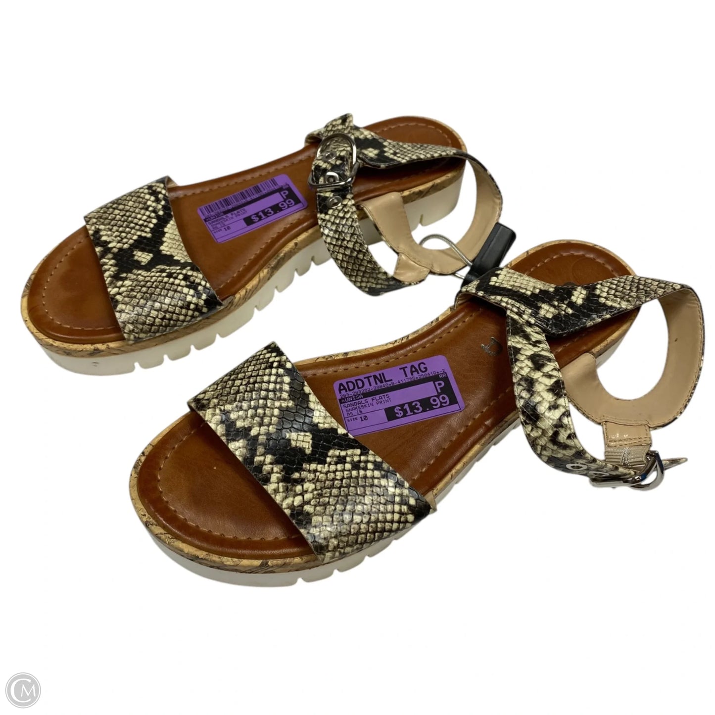 Sandals Flats By Unisa In Snakeskin Print, Size: 10