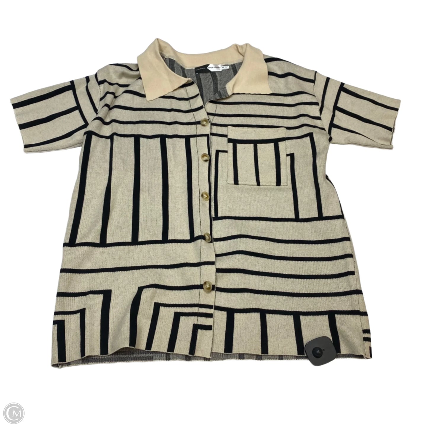 Top Short Sleeve By Piper & Scoot In Black & Cream, Size: M