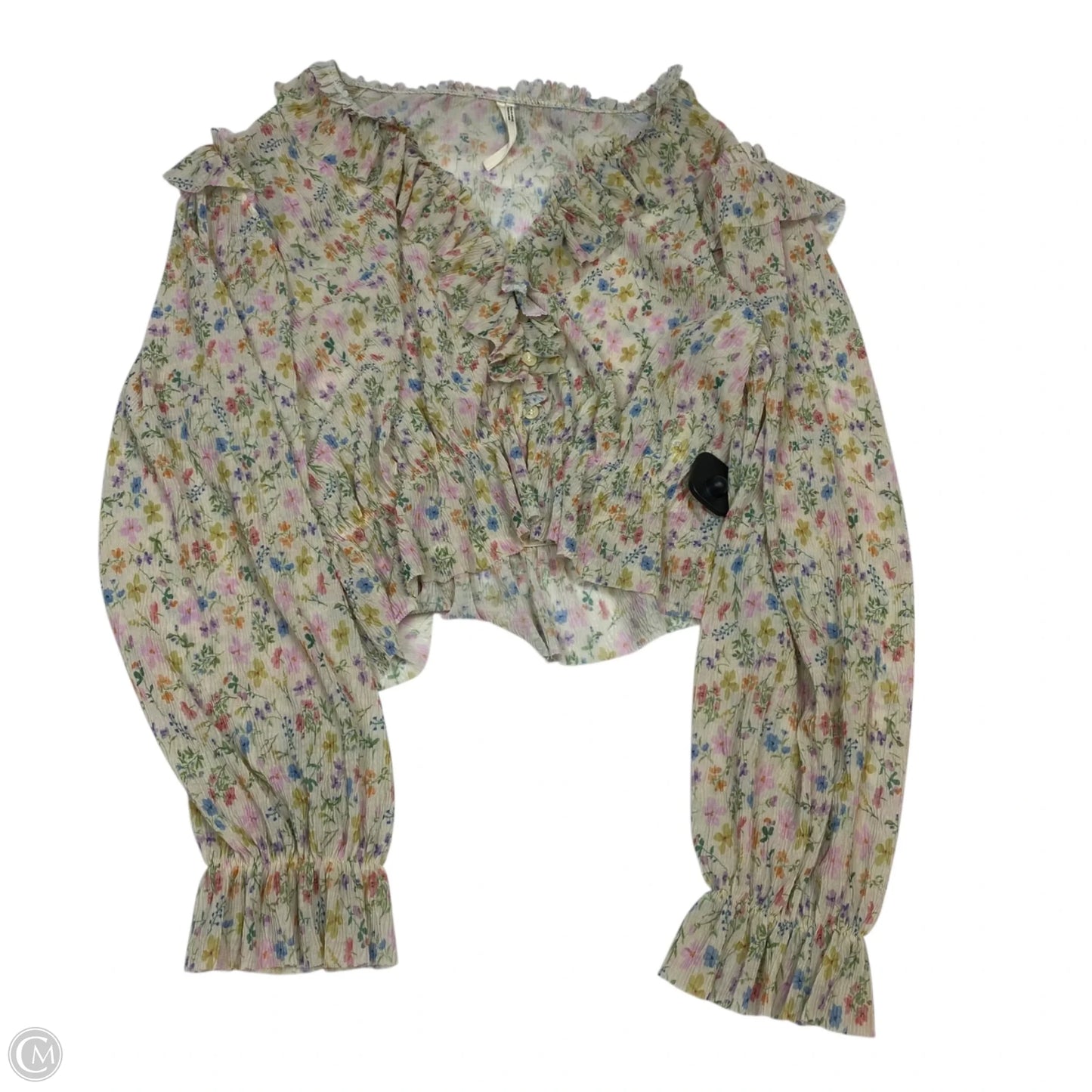Top Long Sleeve By Anthropologie In Cream & Green, Size: L