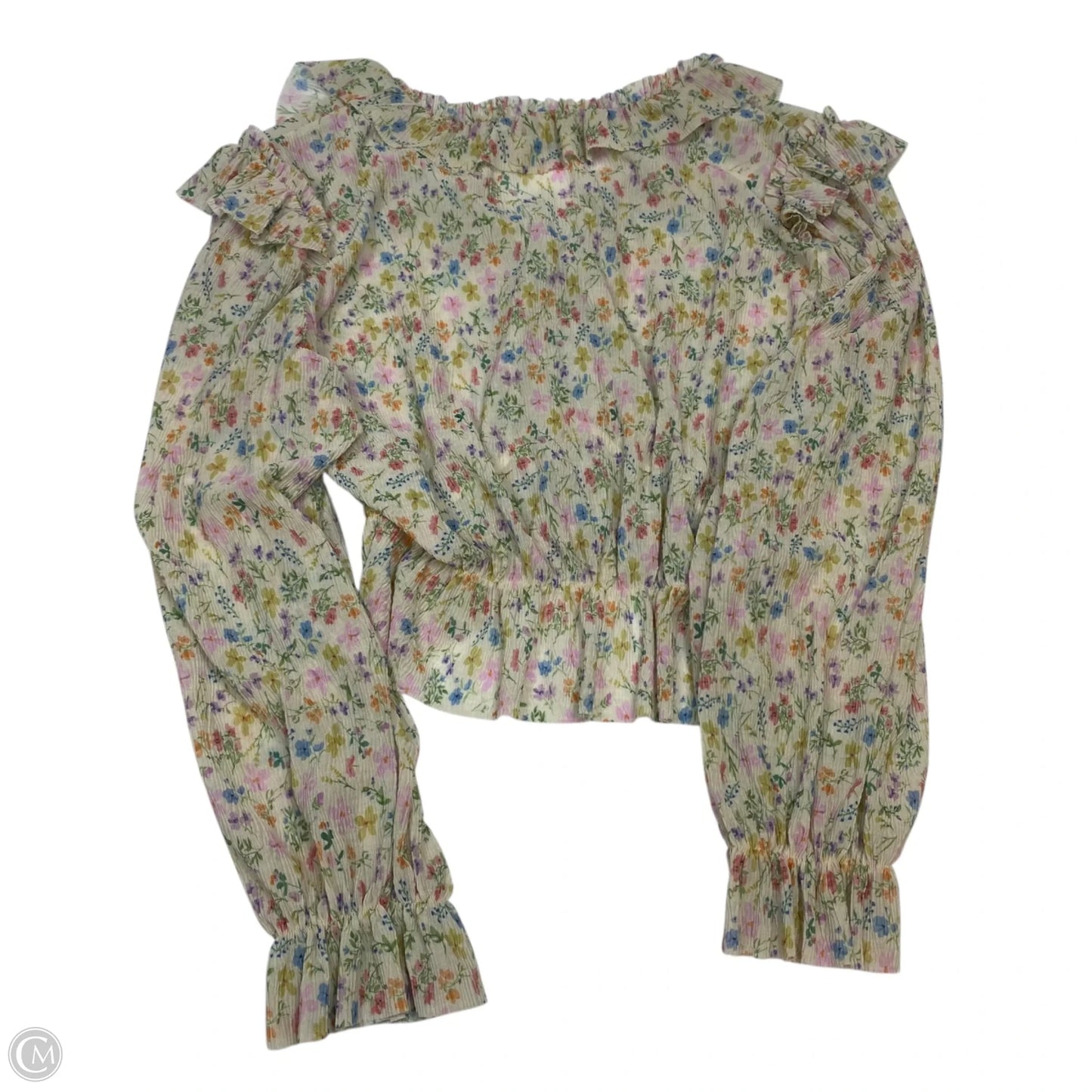 Top Long Sleeve By Anthropologie In Cream & Green, Size: L