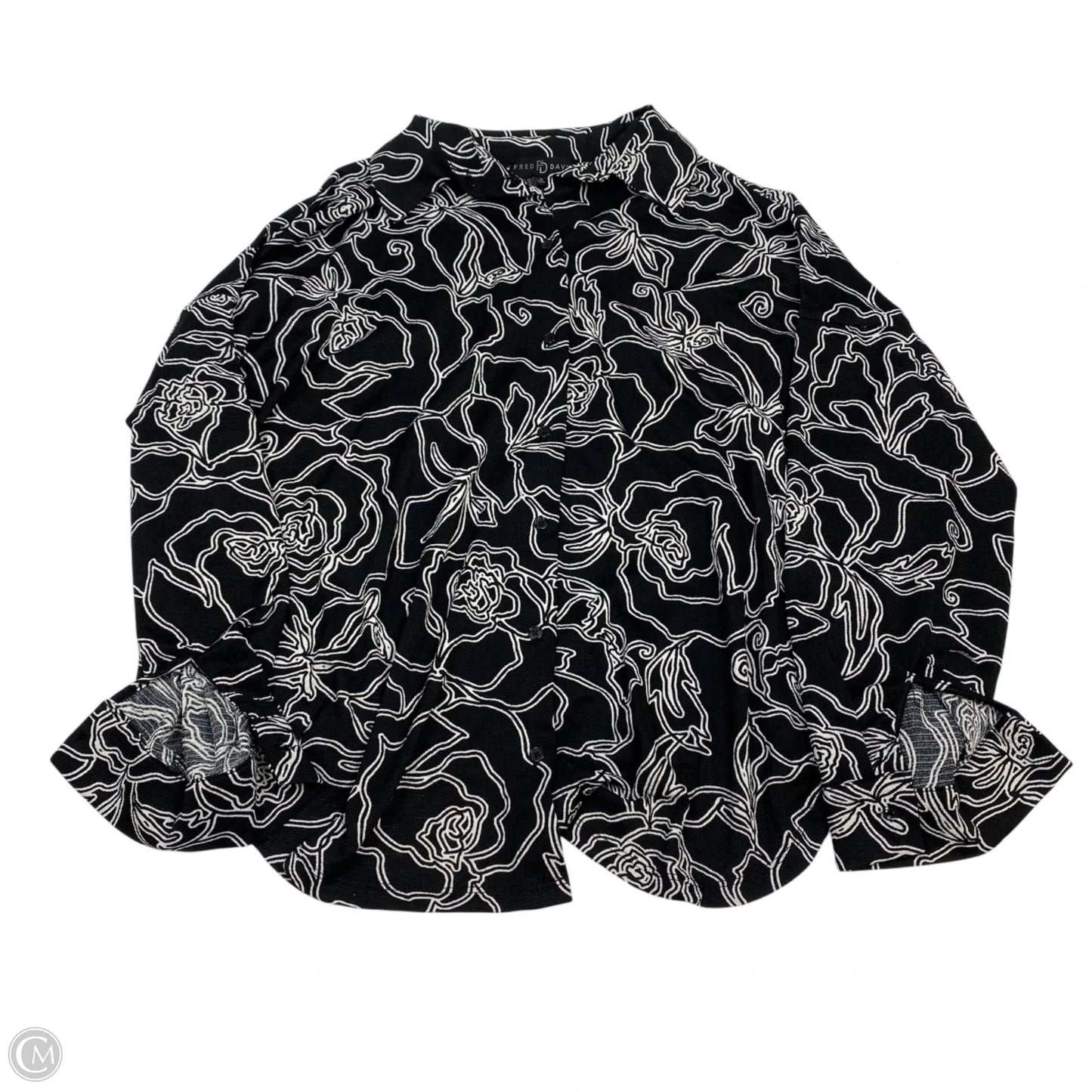 Top Long Sleeve By Fred David In Black & White, Size: S