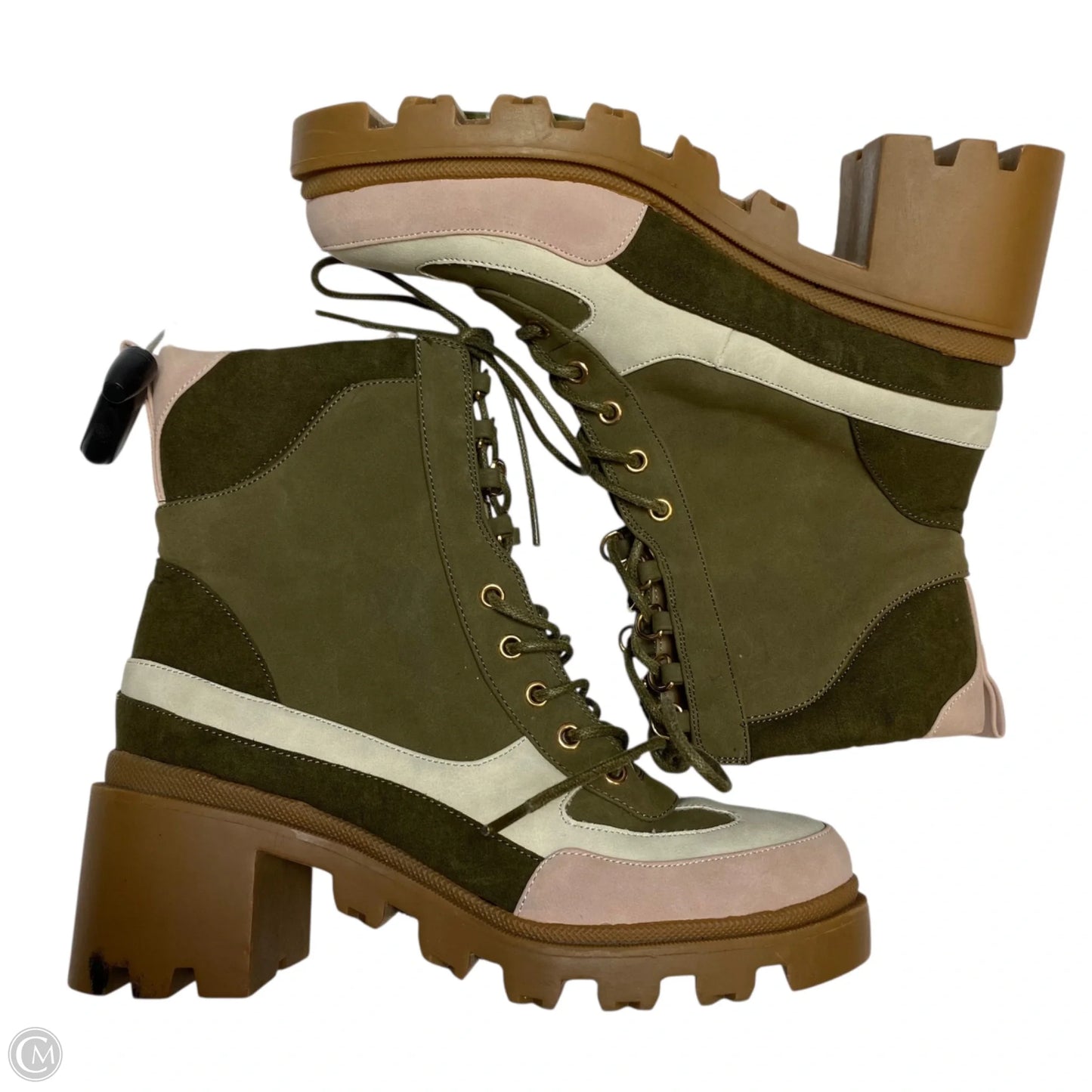 Boots Ankle Heels By Just Fab In Green & Pink, Size: 6.5