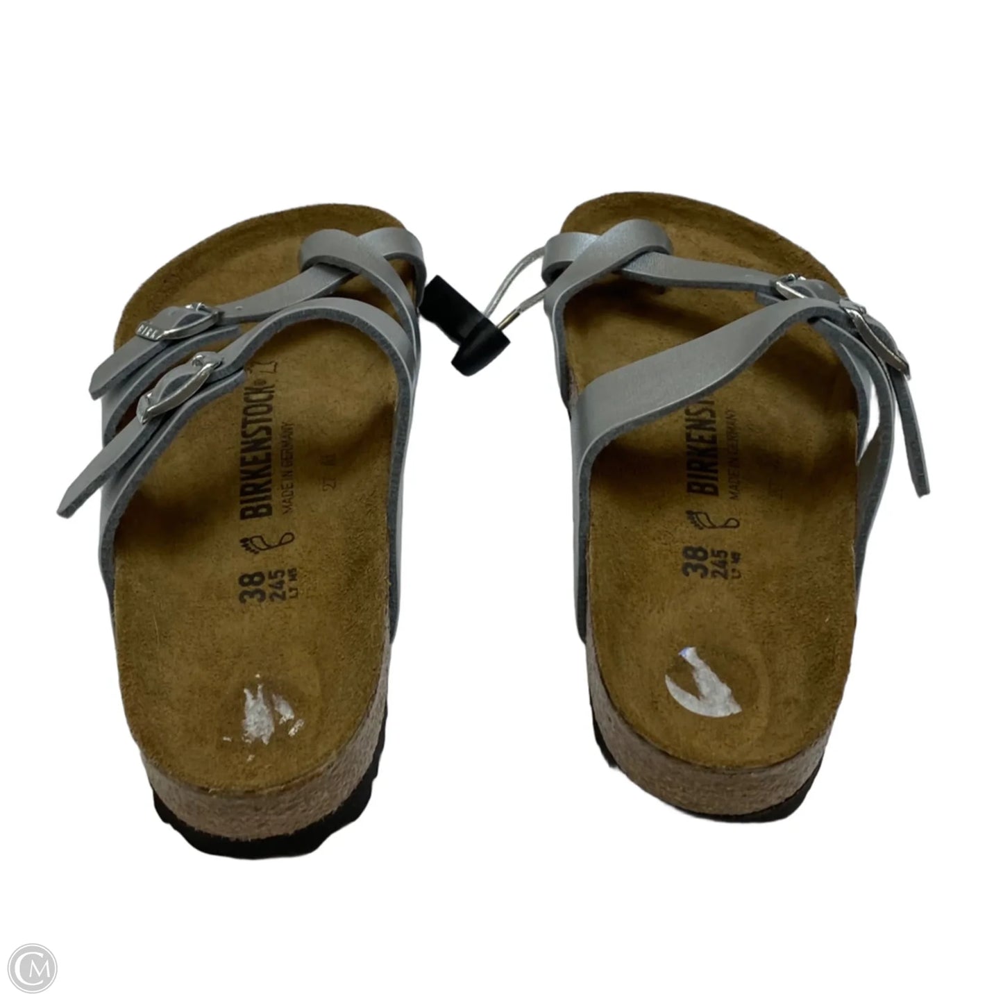 Sandals Flats By Birkenstock In Silver, Size: 7