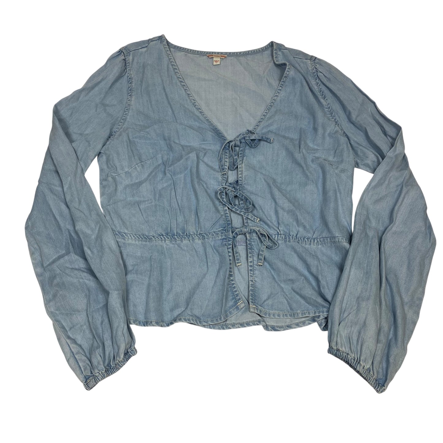 Blouse Ls By Guess In Blue Denim, Size:L