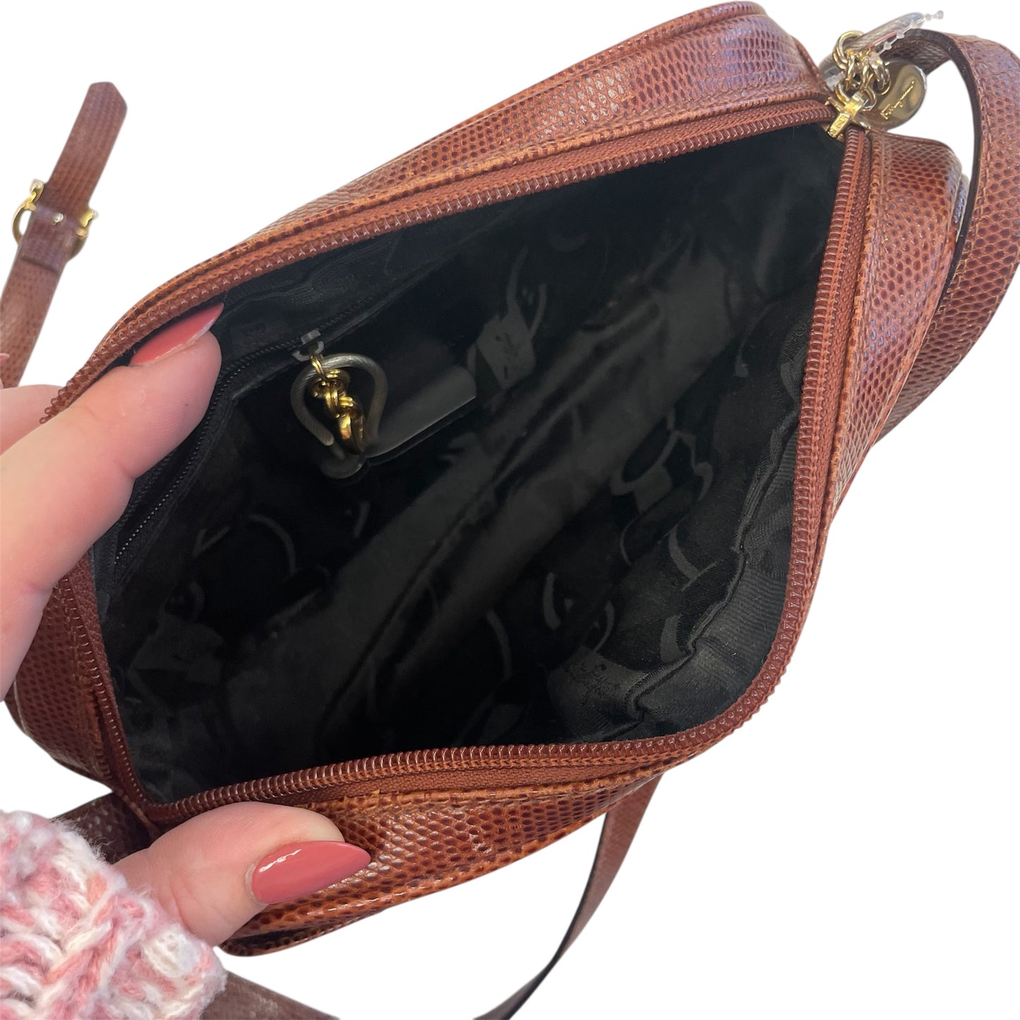 Crossbody Luxury Designer By Ferragamo In Brown, Size:Small
