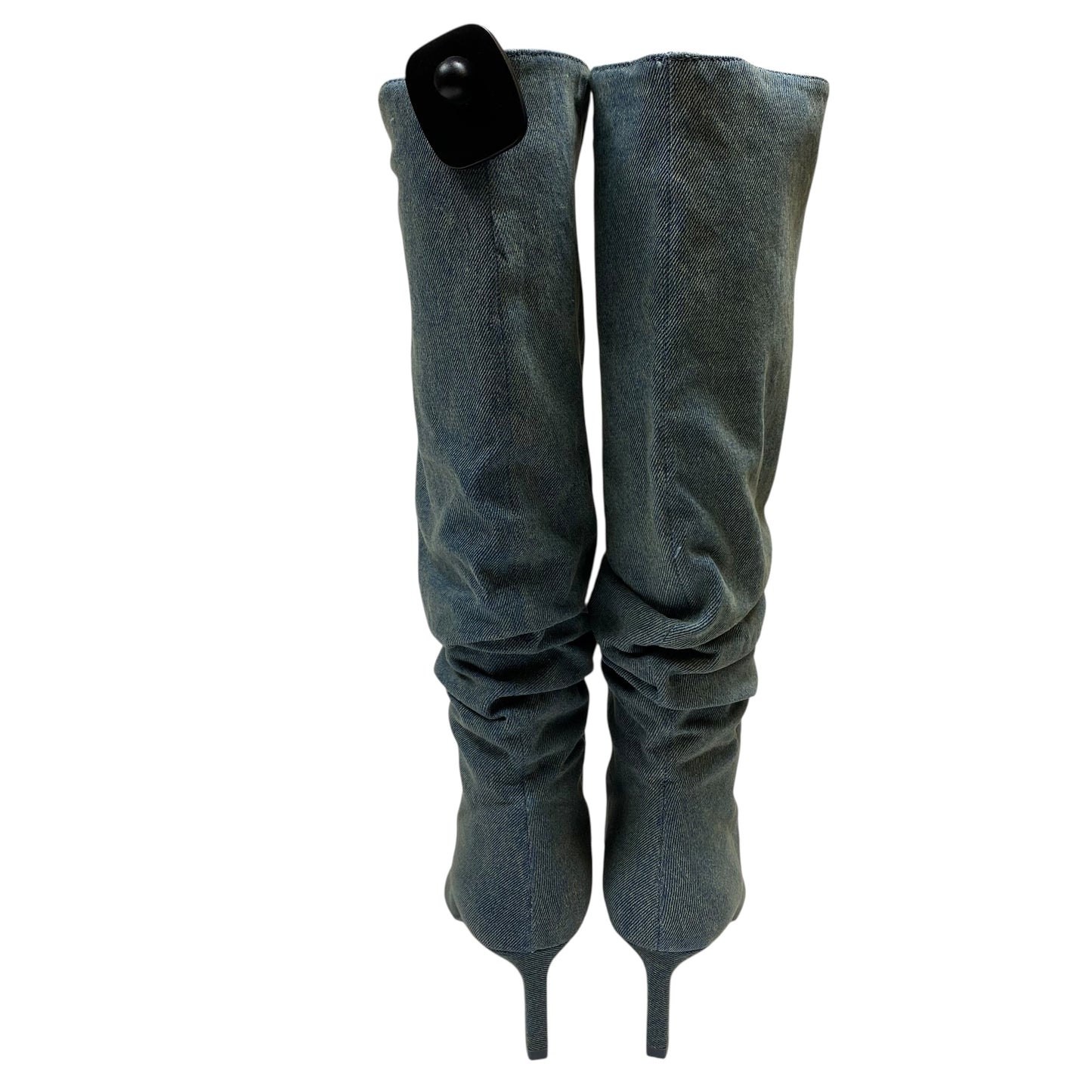 Boots Knee Heels By Zara In Blue Denim, Size:6.5