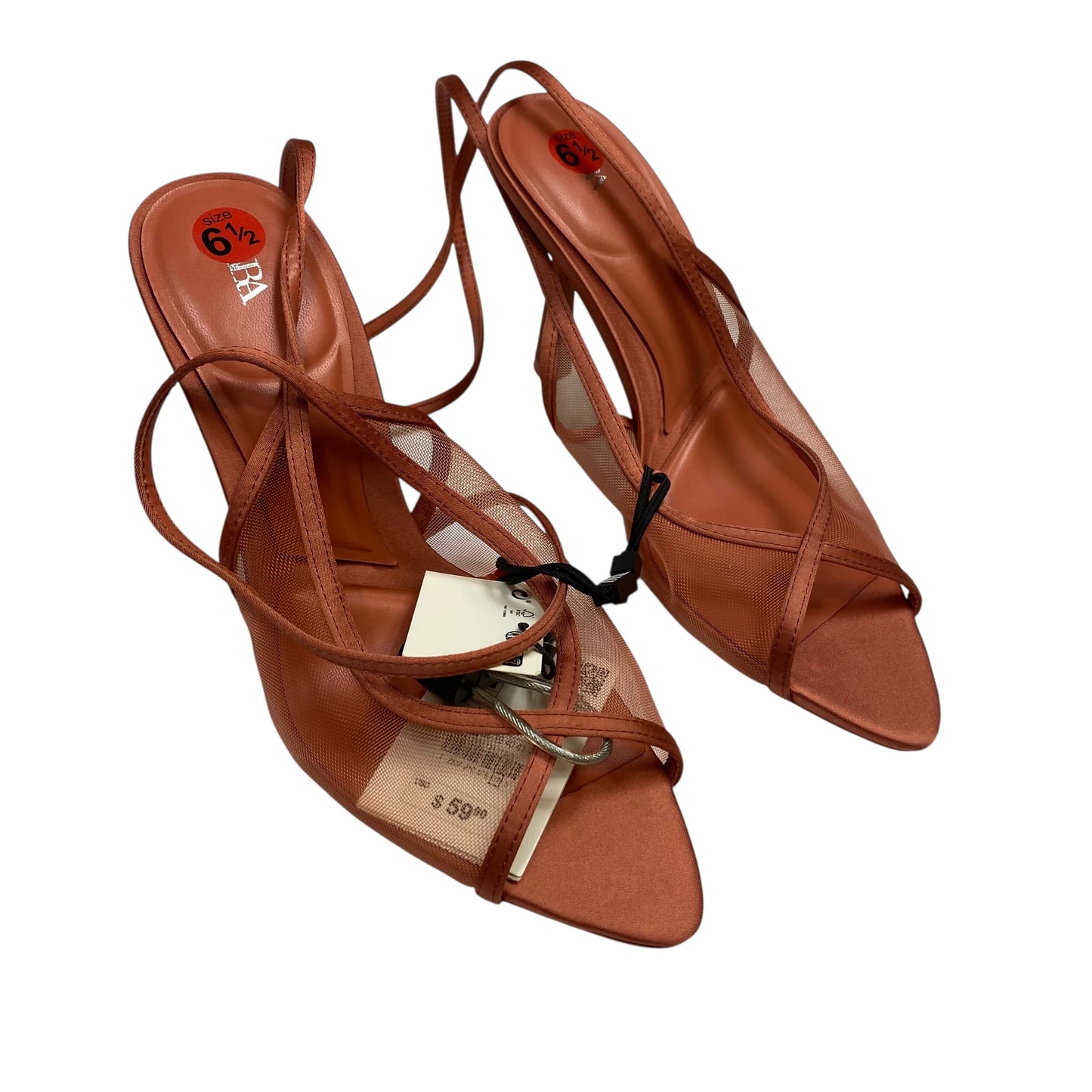 Sandals Heels Kitten By Zara In Coral, Size:6.5