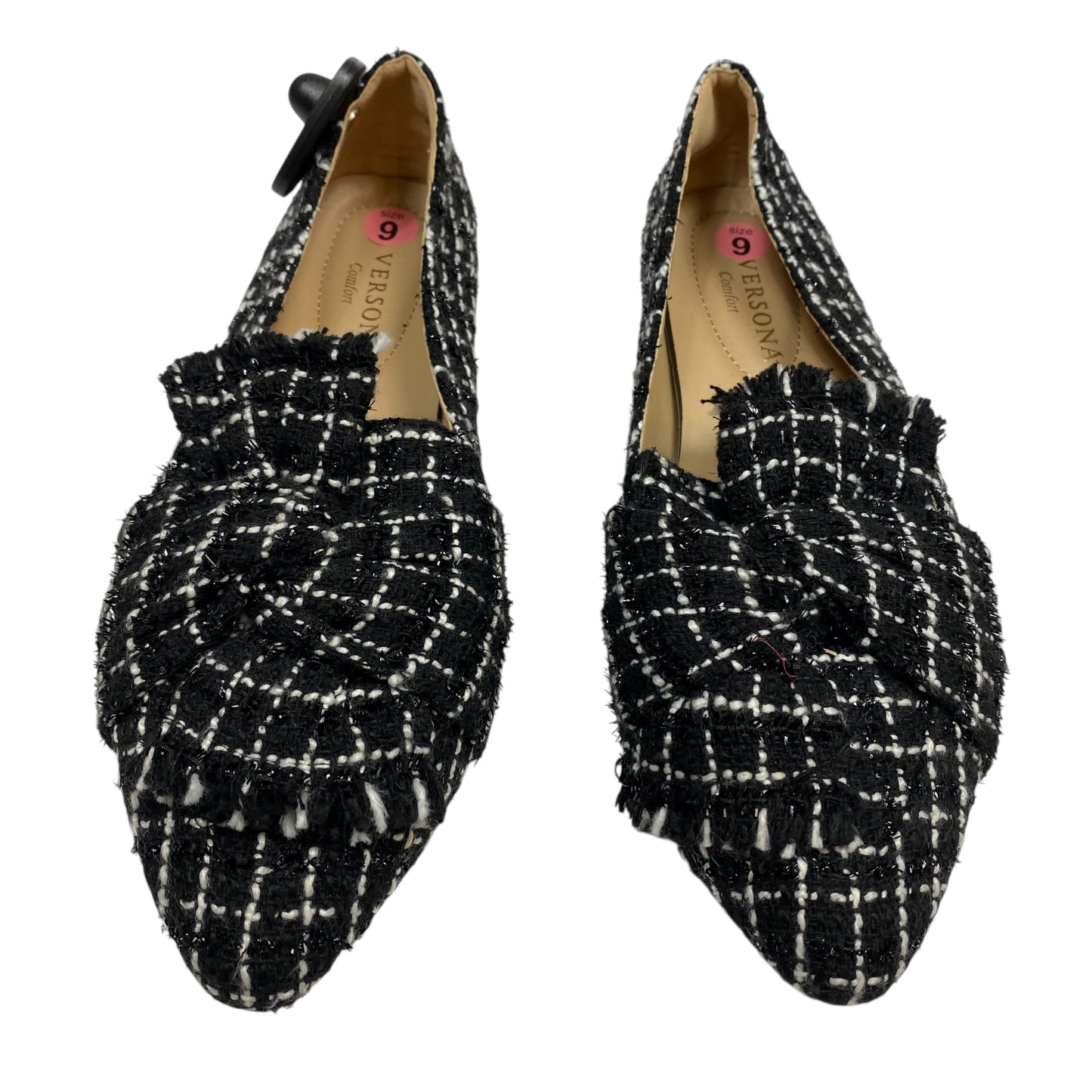 Shoes Flats By Versona In Black & White, Size:9