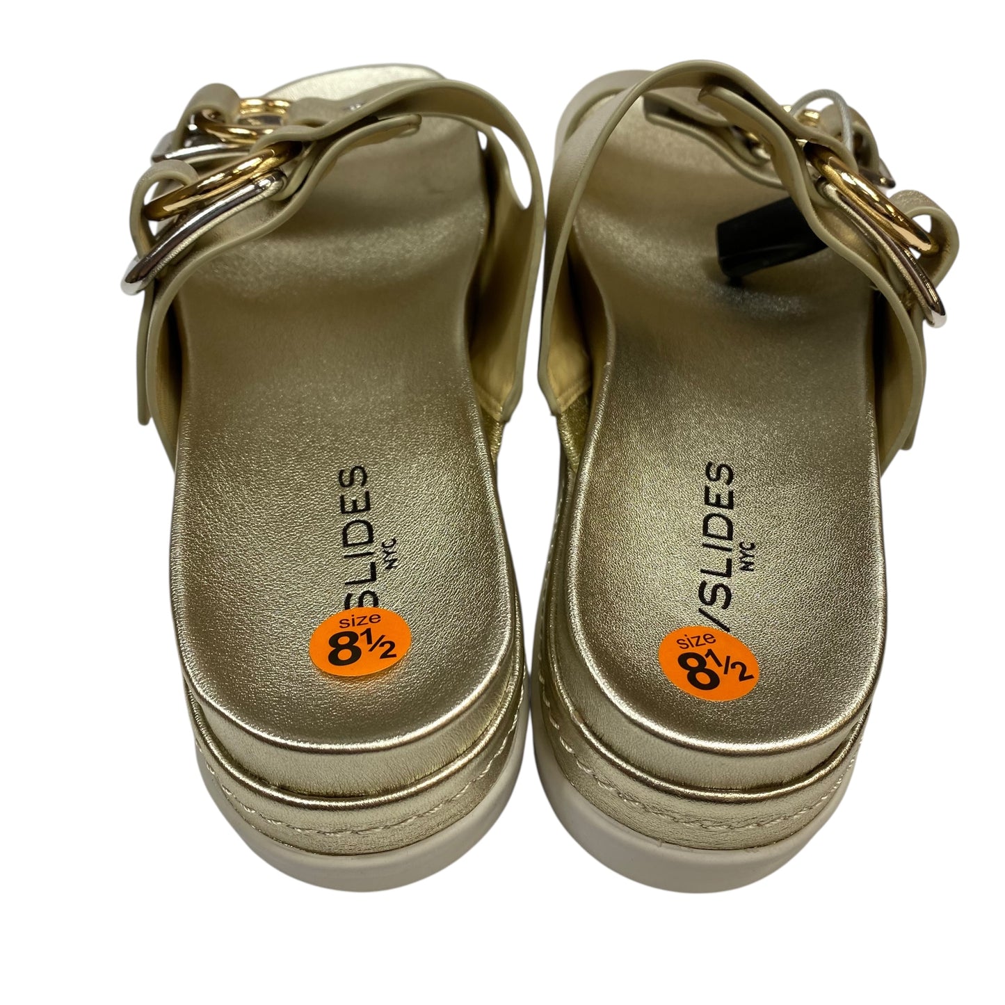 Sandals Heels Platform By J Slides In Gold, Size:8.5