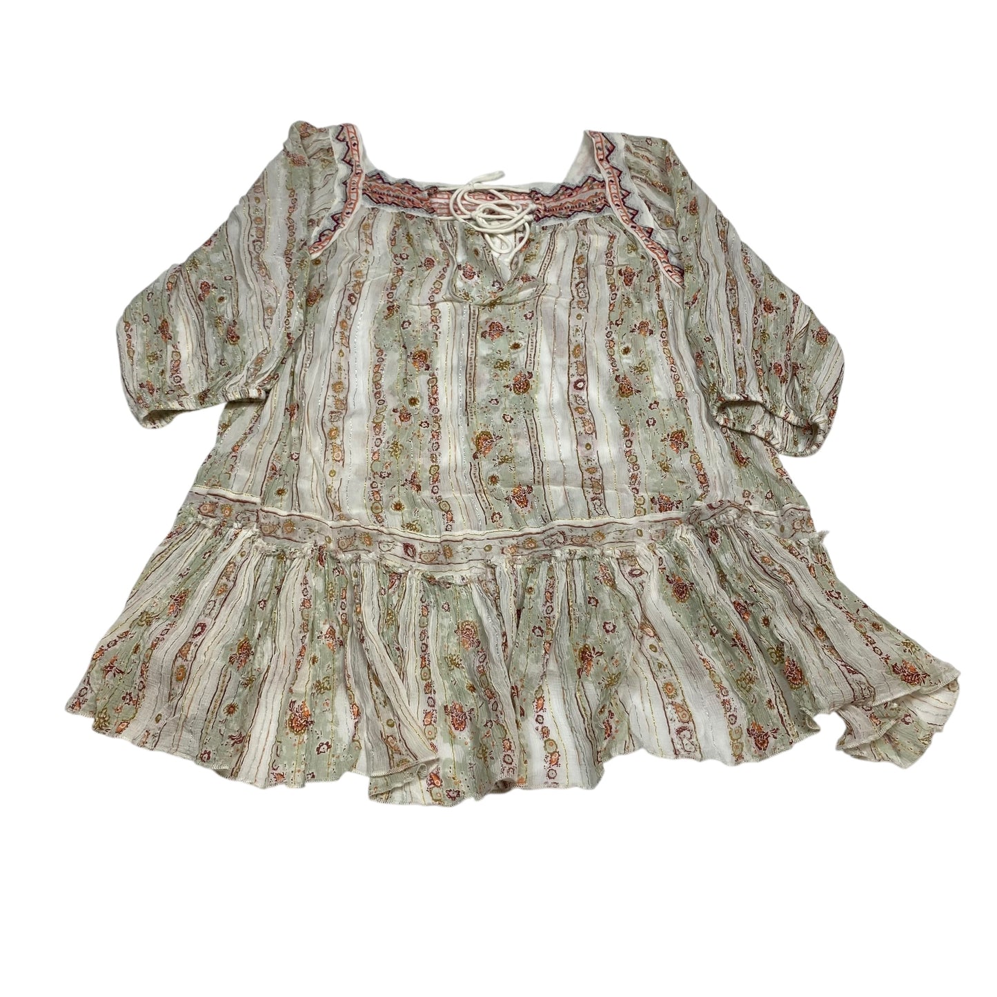 Tunic 3/4 Sleeve By Free People In Cream & Red, Size:M