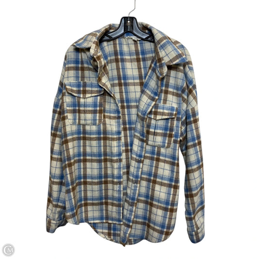 Jacket Shirt By Peach Love Cream California In Plaid Pattern, Size: L