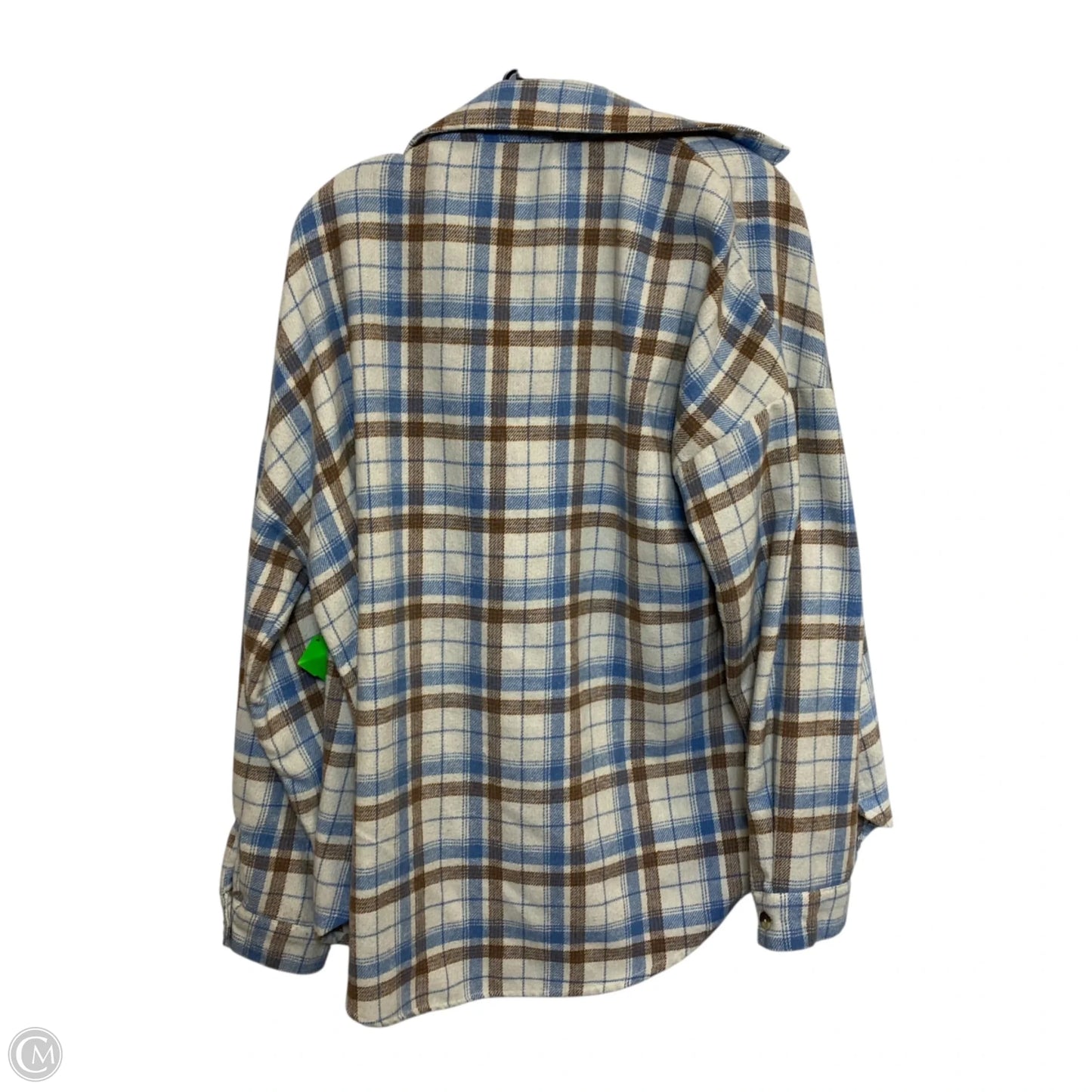 Jacket Shirt By Peach Love Cream California In Plaid Pattern, Size: L