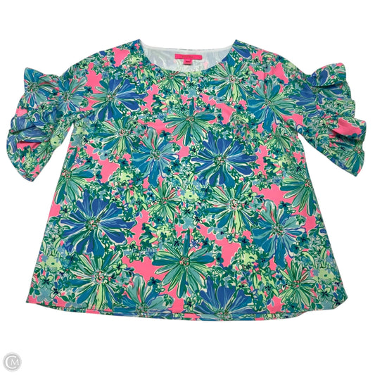 Top Short Sleeve Designer By Lilly Pulitzer In Blue & Green, Size: S