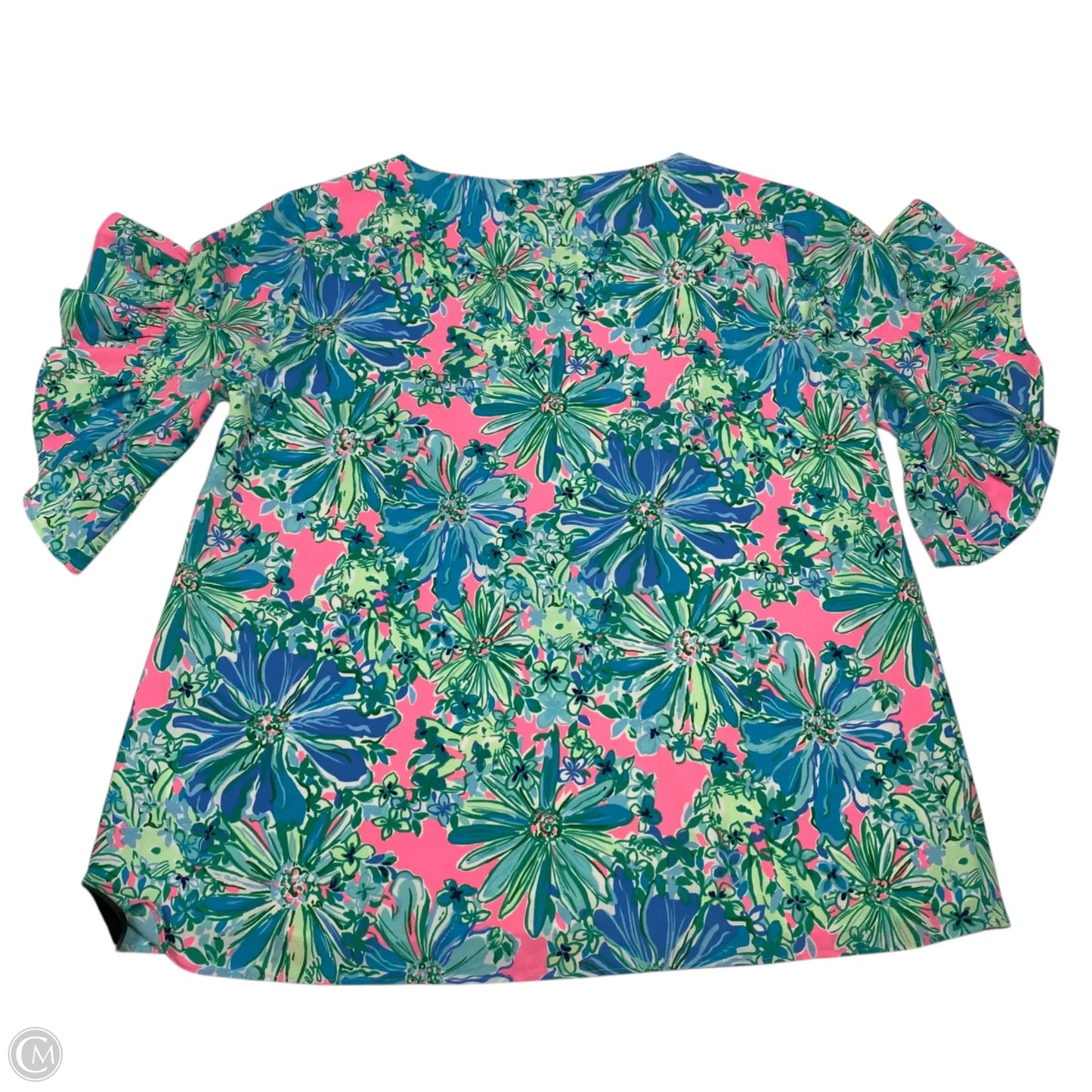 Top Short Sleeve Designer By Lilly Pulitzer In Blue & Green, Size: S