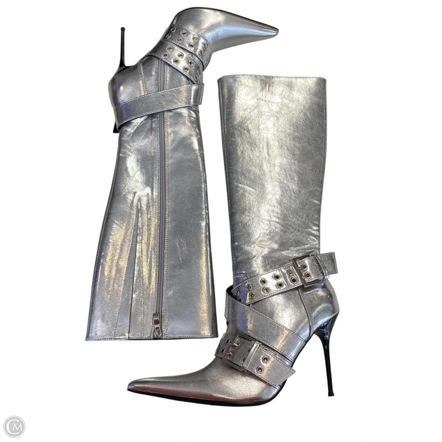 Boots Knee Heels By Kiss In Silver, Size: 8
