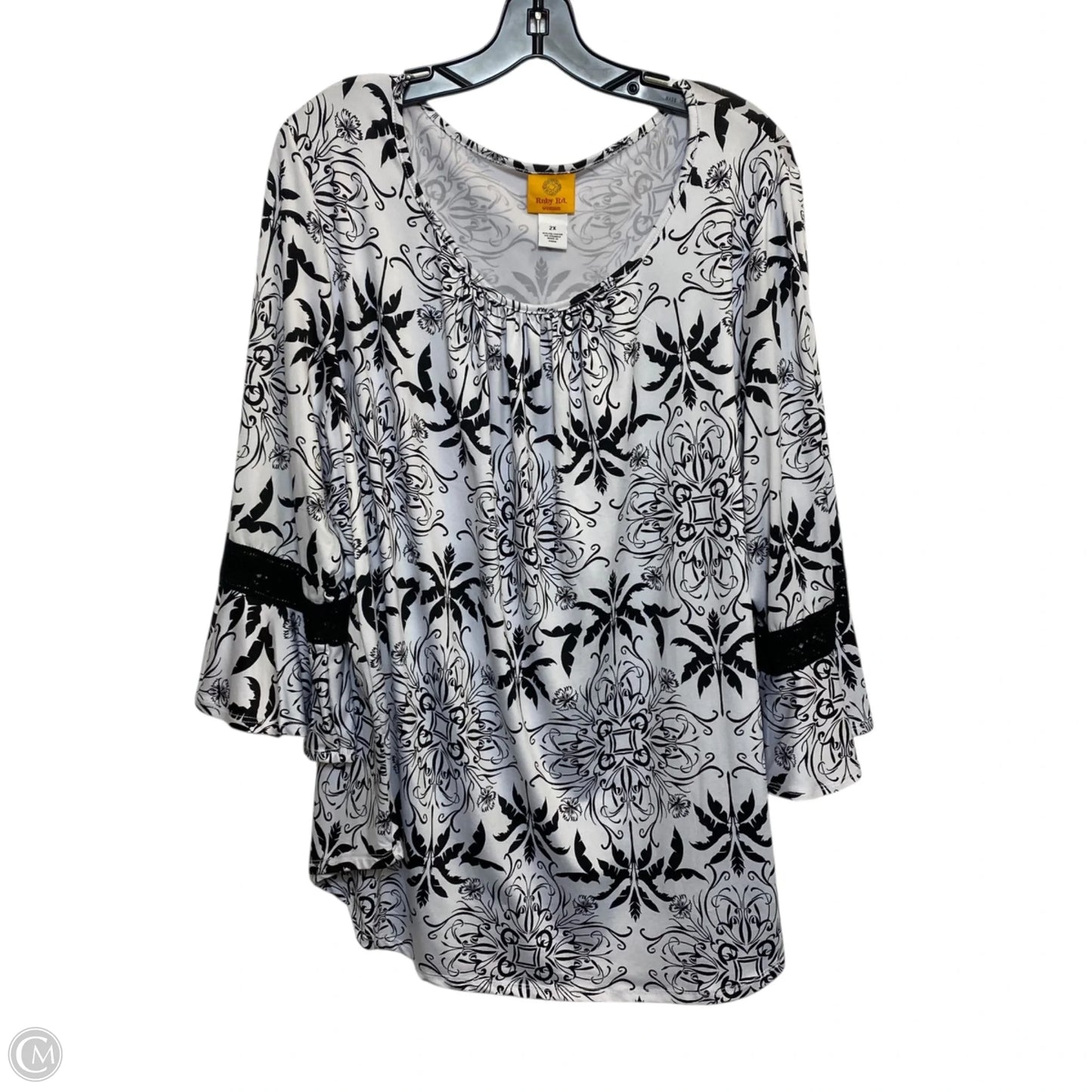 Top 3/4 Sleeve By Ruby Rd In Black & White, Size: 2x