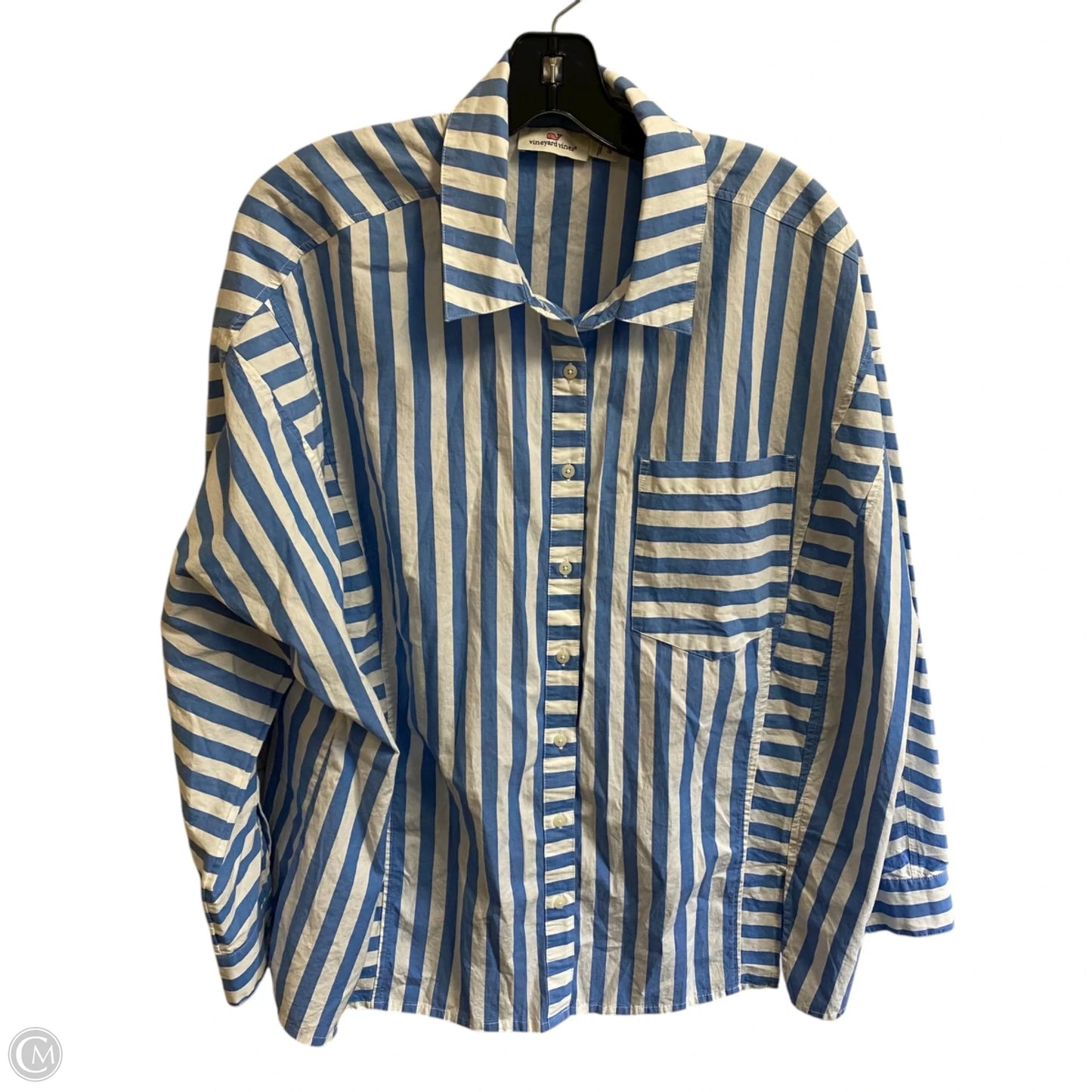 Top Long Sleeve Designer By Vineyard Vines In Blue & White, Size: 1x