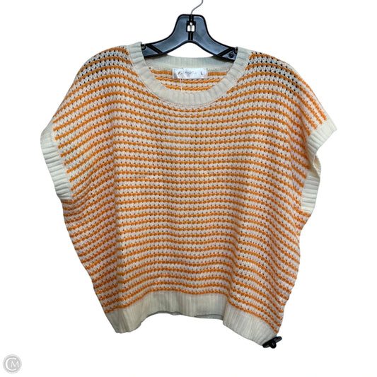 Sweater Short Sleeve By Knit Mix In Cream & Orange, Size: L