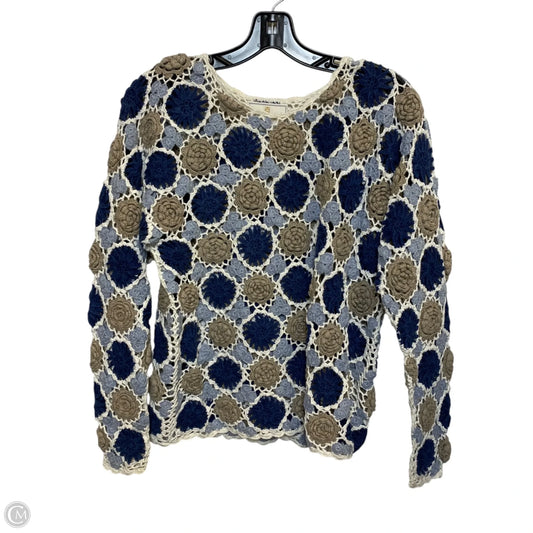 Top Long Sleeve By Express Tricot In Blue & Cream, Size: M