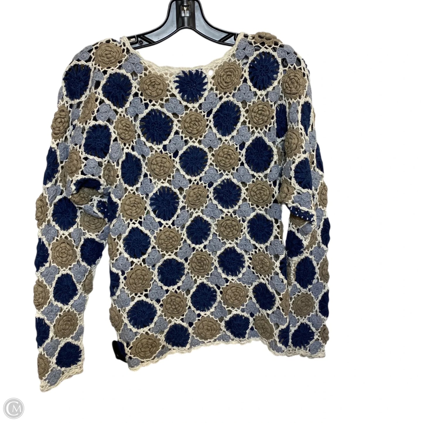 Top Long Sleeve By Express Tricot In Blue & Cream, Size: M