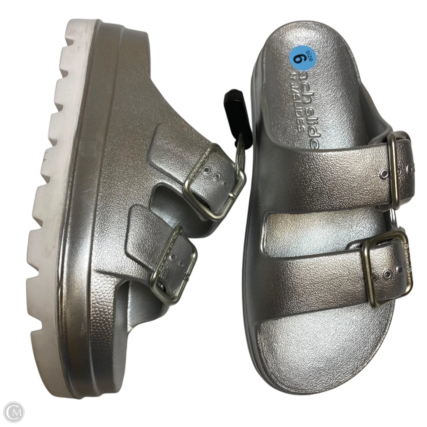 Sandals Heels Platform By J Slides In Silver, Size: 6