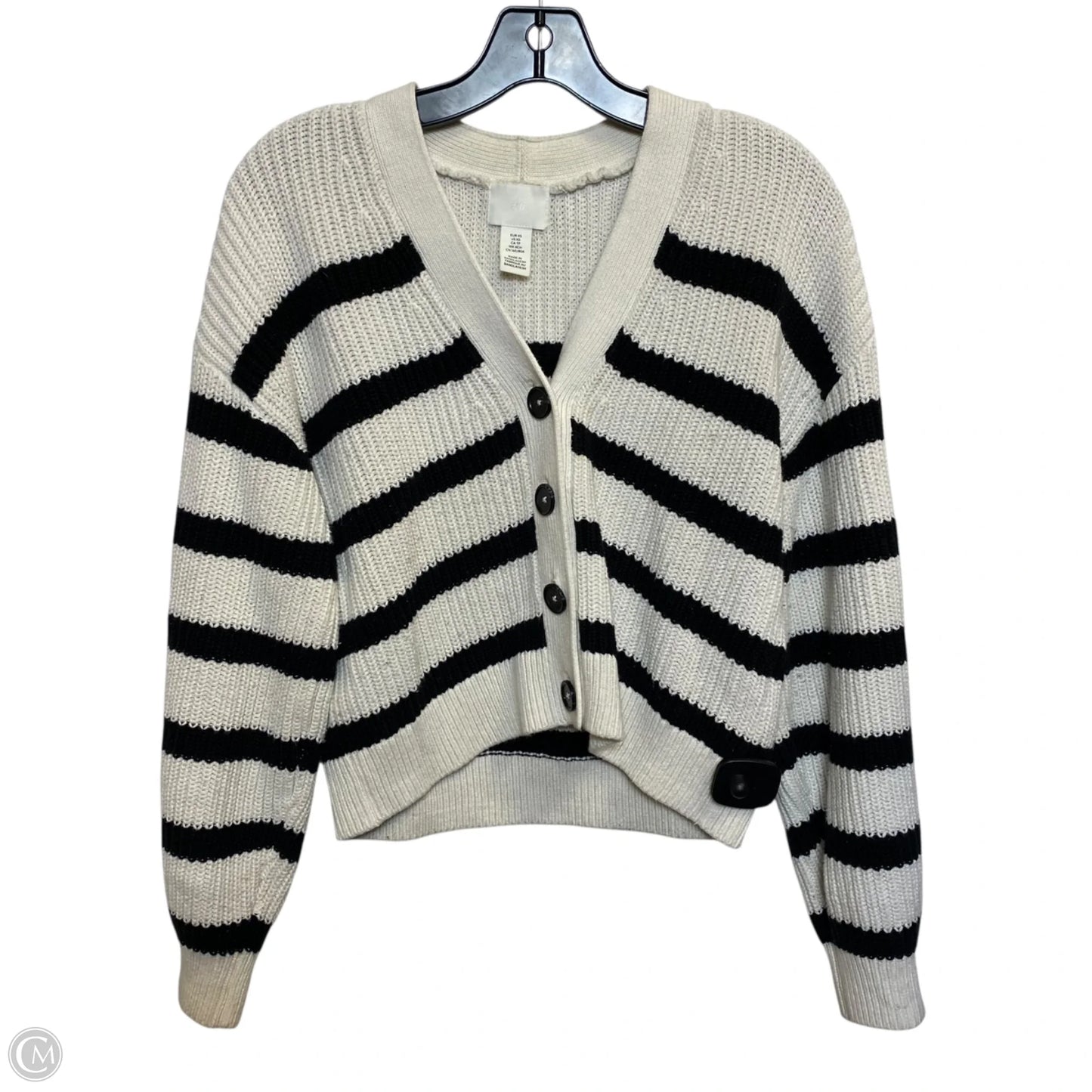 Sweater Cardigan By H&m In Black & Cream, Size: Xs