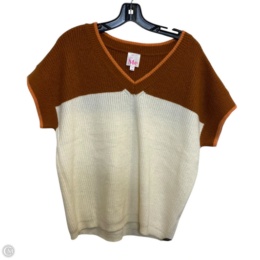 Sweater Short Sleeve By So Me In Brown & Cream, Size: M