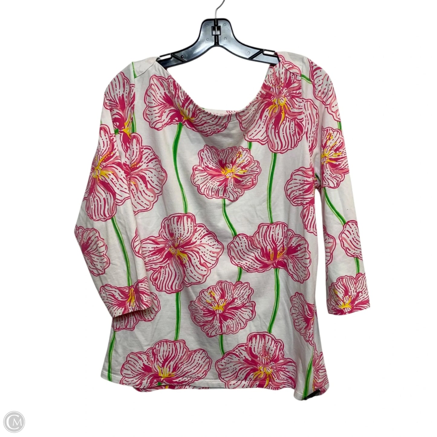 Top 3/4 Sleeve Designer By Lilly Pulitzer In Pink & White, Size: Xl