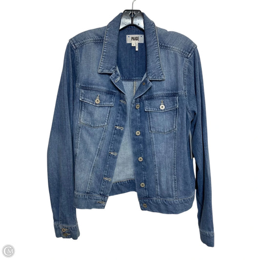 Jacket Designer By Paige In Blue Denim, Size: L