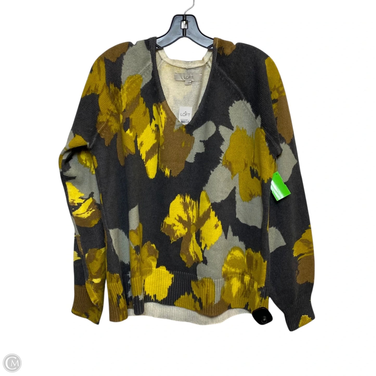 Sweater By Loft In Grey & Yellow, Size: L