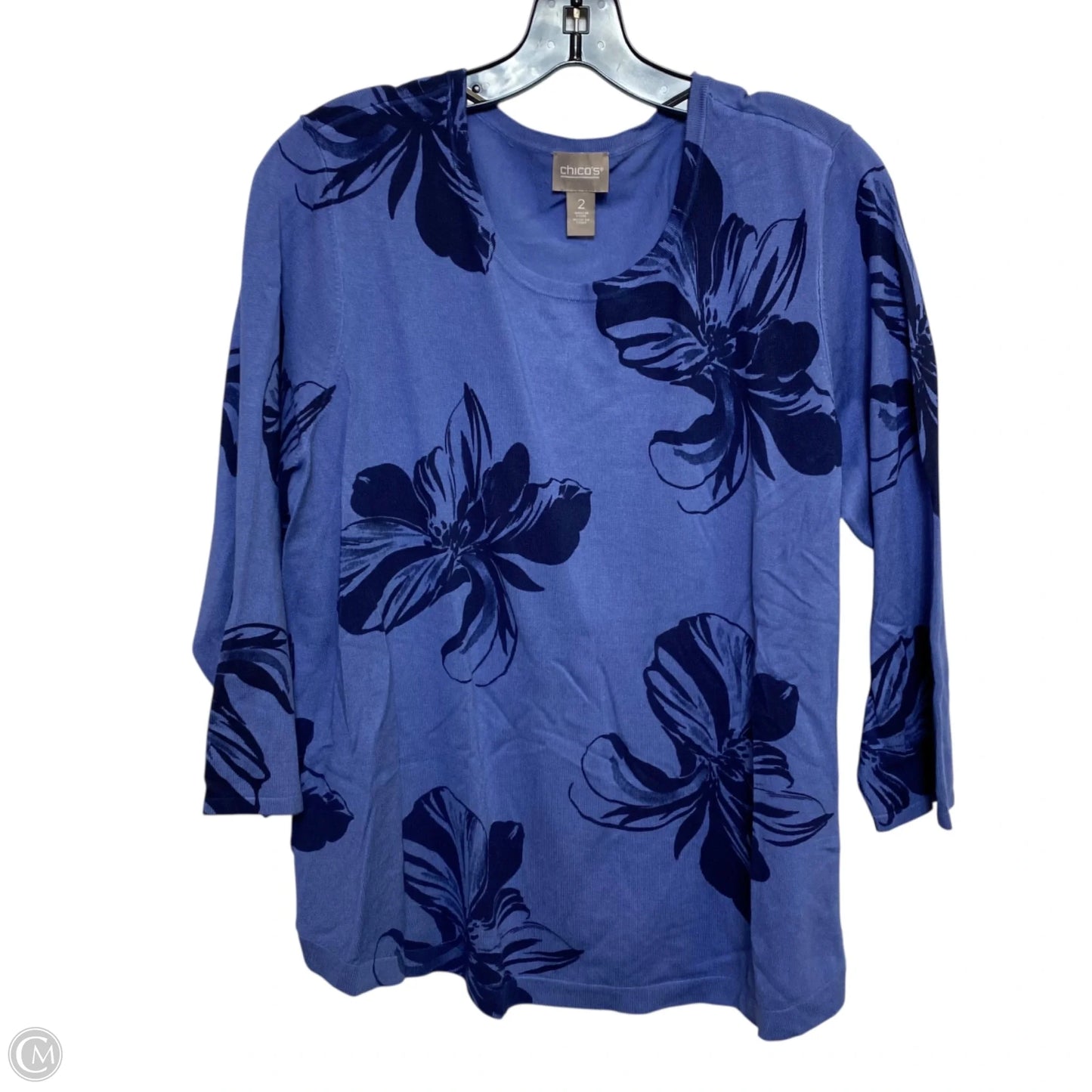 Top 3/4 Sleeve By Chicos In Blue, Size: L
