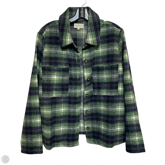 Jacket Shirt By Melloday In Blue & Green, Size: L
