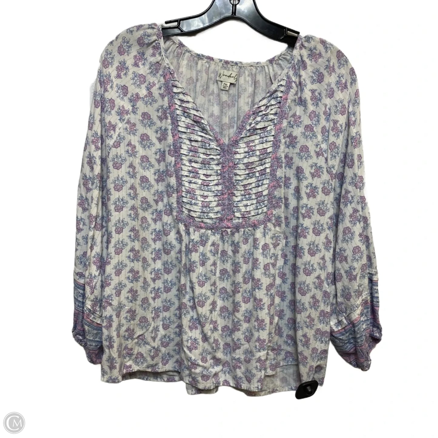 Top 3/4 Sleeve By Wonderly In Purple & White, Size: Xlp