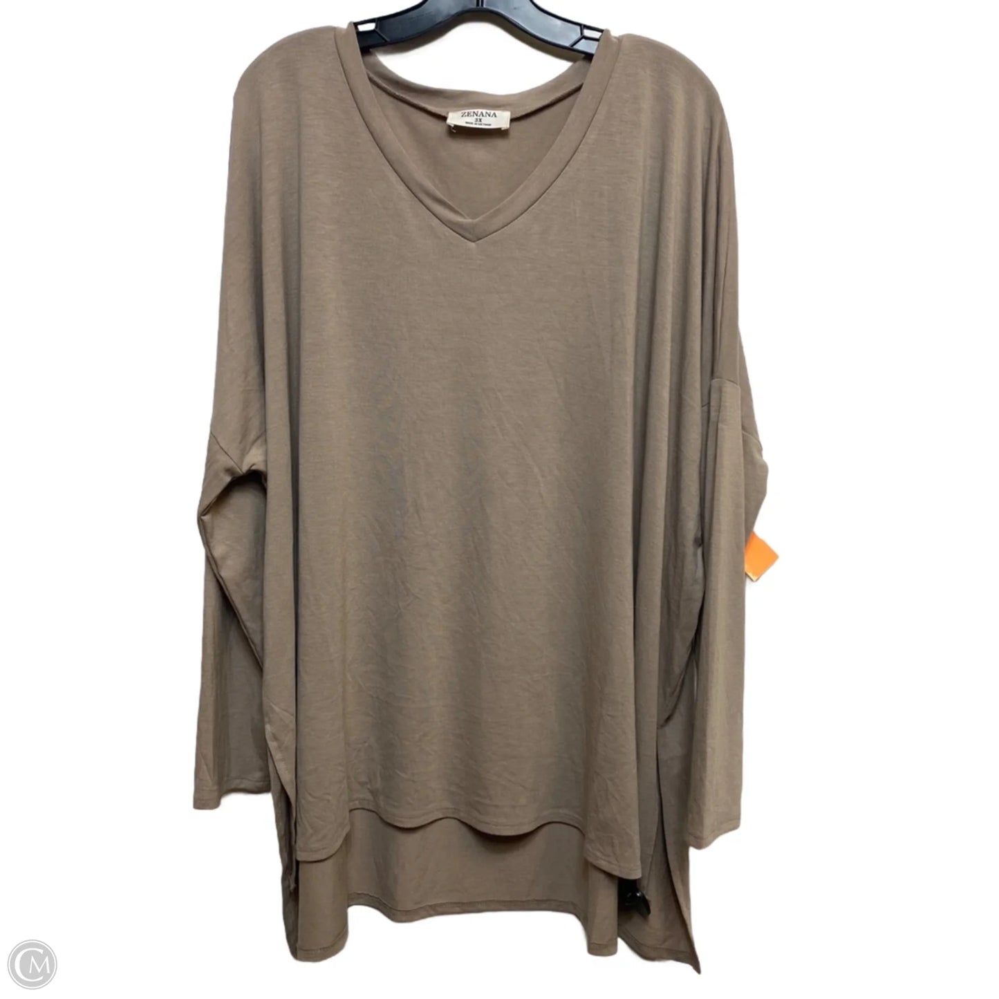 Top Long Sleeve Basic By Zenana In Tan, Size: 3x
