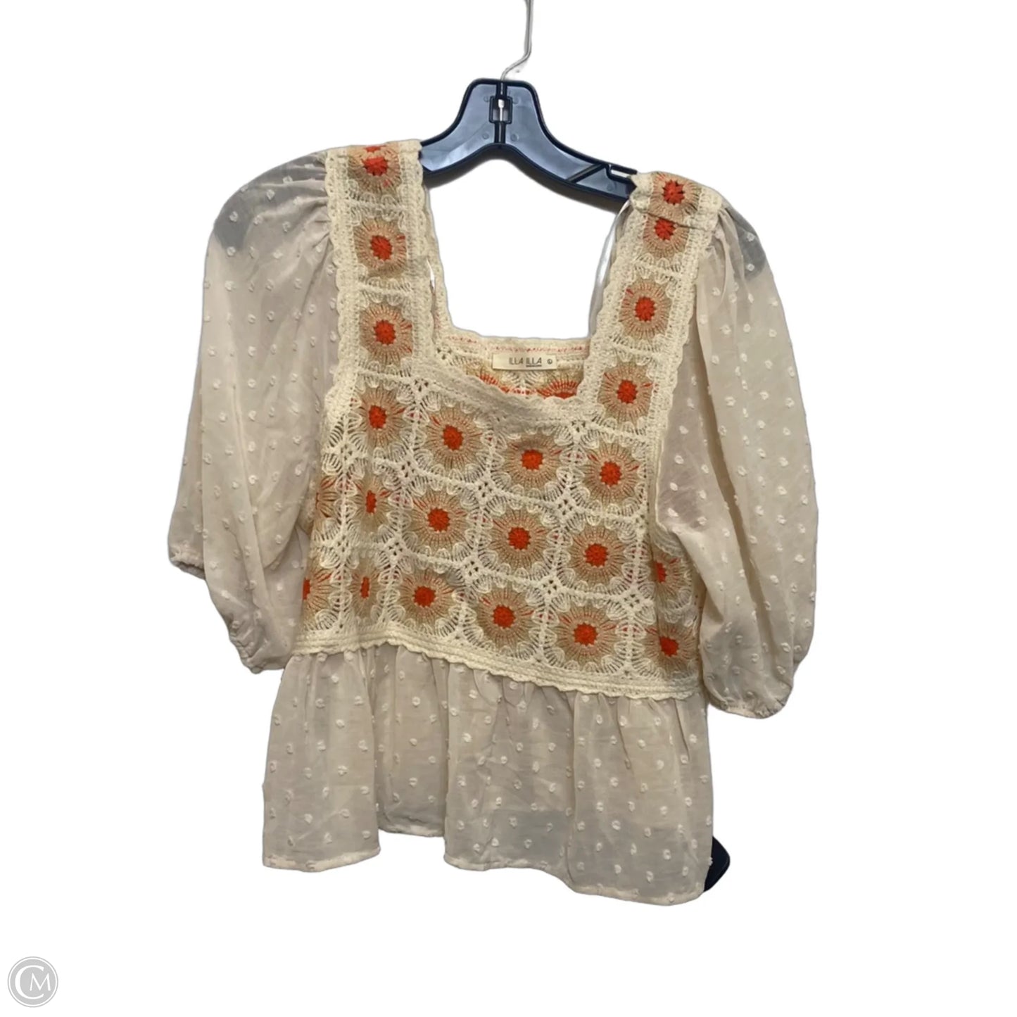 Top Short Sleeve By Illa Illa In Cream & Orange, Size: L