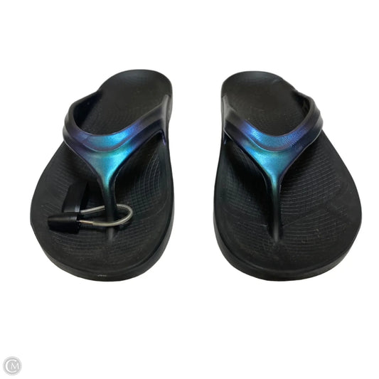 Sandals Flip Flops By Oofos In Black & Blue, Size: 8