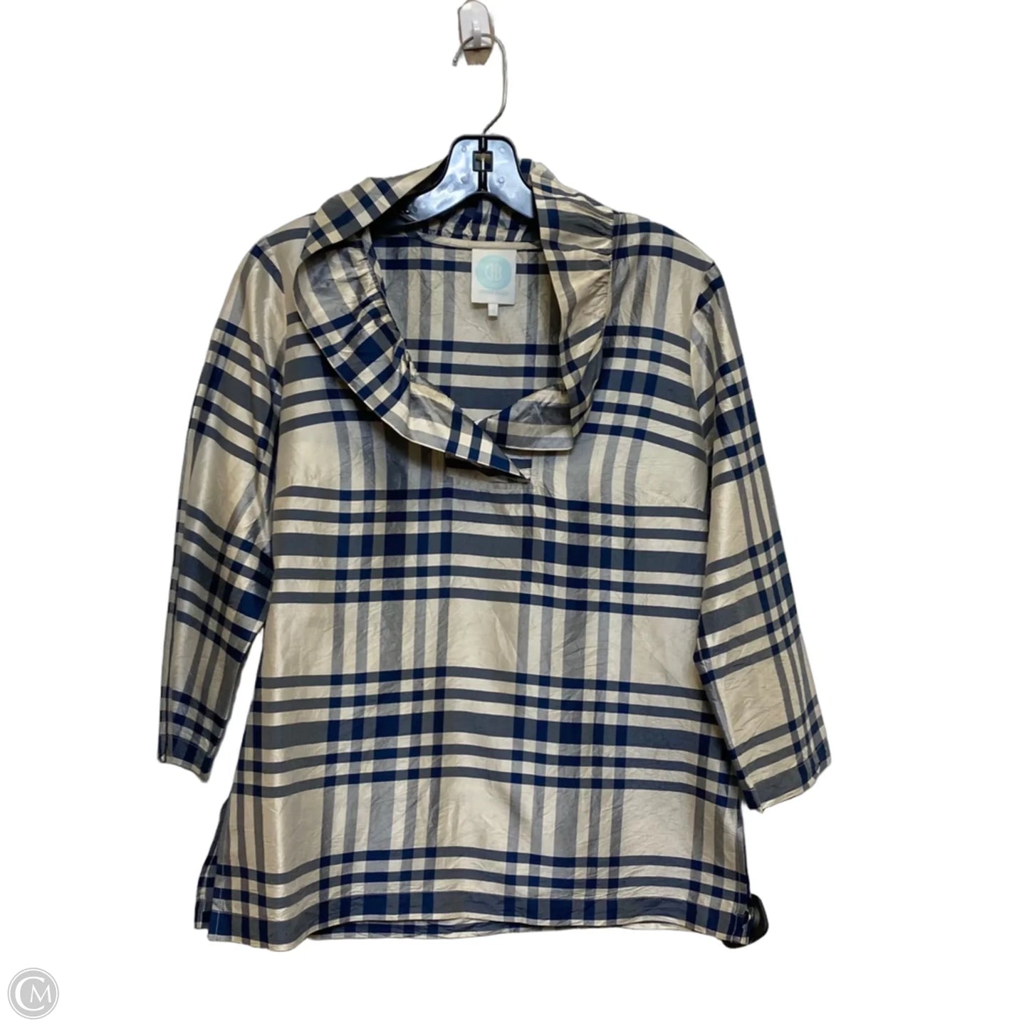 Top 3/4 Sleeve By Devon Baer In Blue & Tan, Size: S