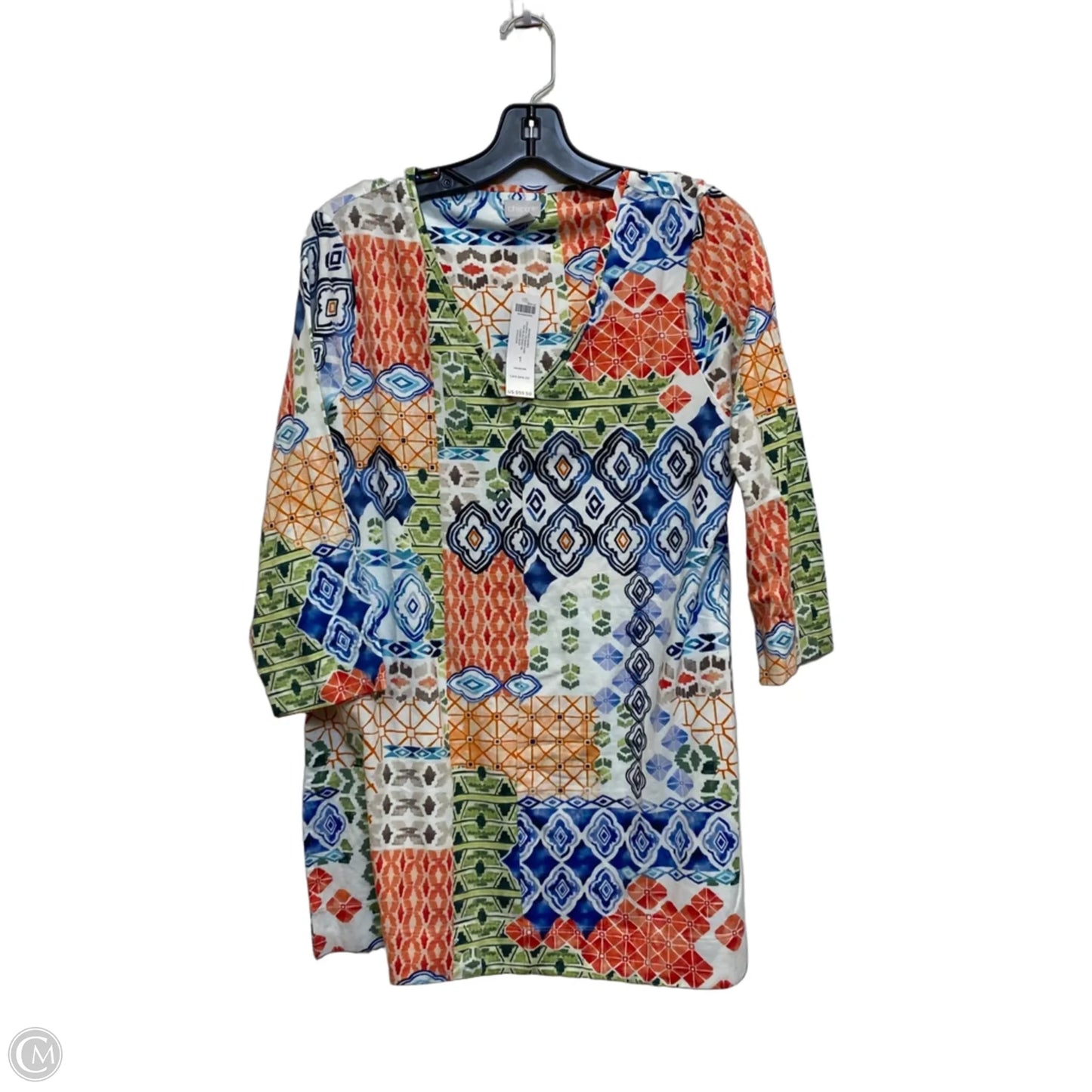 Top 3/4 Sleeve By Chicos In Green & Orange, Size: M